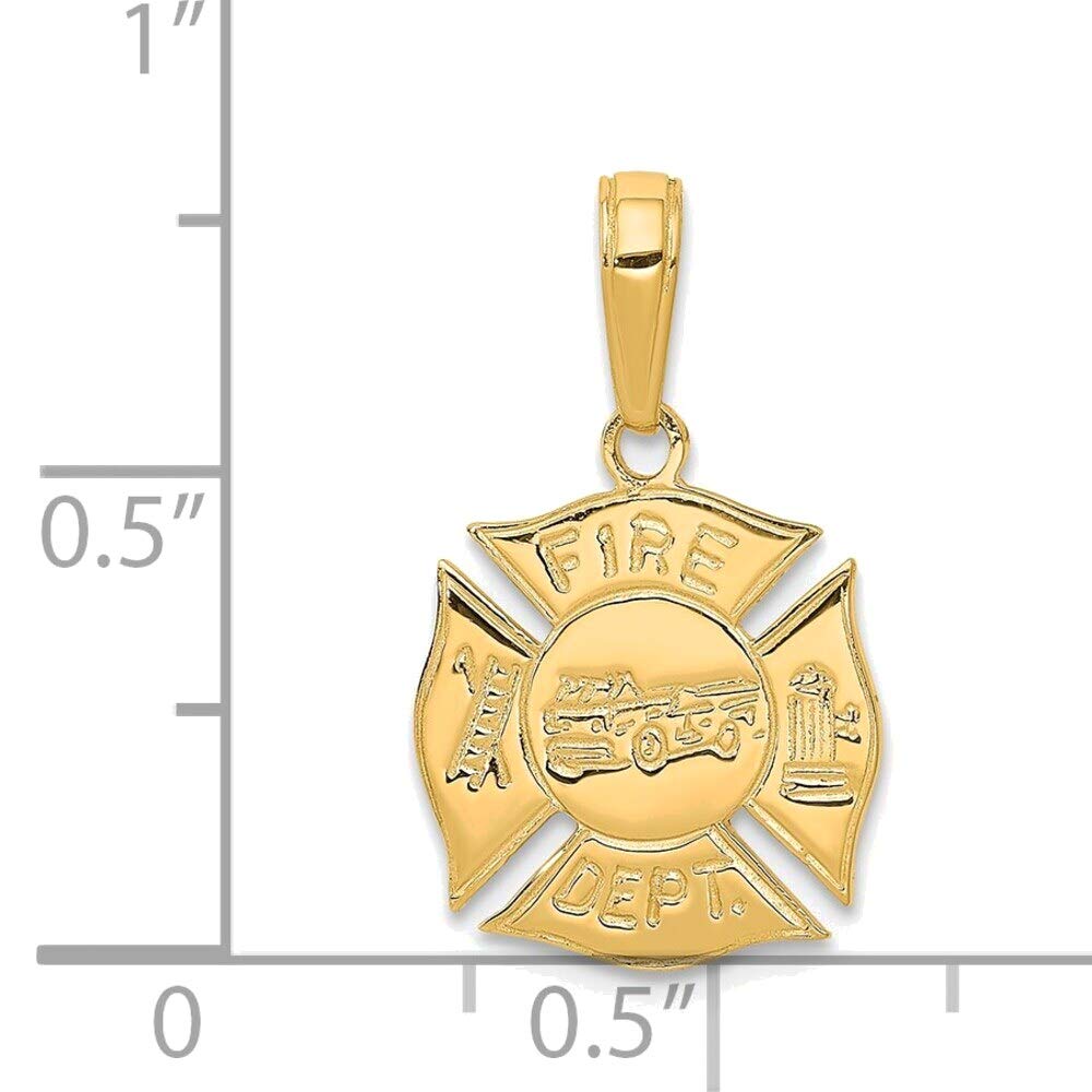 14K Yellow Gold Fire Department Shield Pendant - Bonyak Jewelry for First Responders, Firefighters & Gifts for Heroic Service