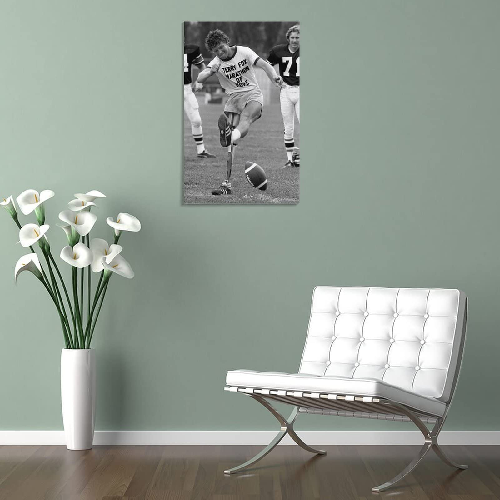 HAILAOB Terry Fox Playing Football Canvas Wall Art - 24x36 Inch (60x90cm) Sports Decor for Office, Living Room & Man Cave - Premium Printed Football Poster for Fans & Home Decor