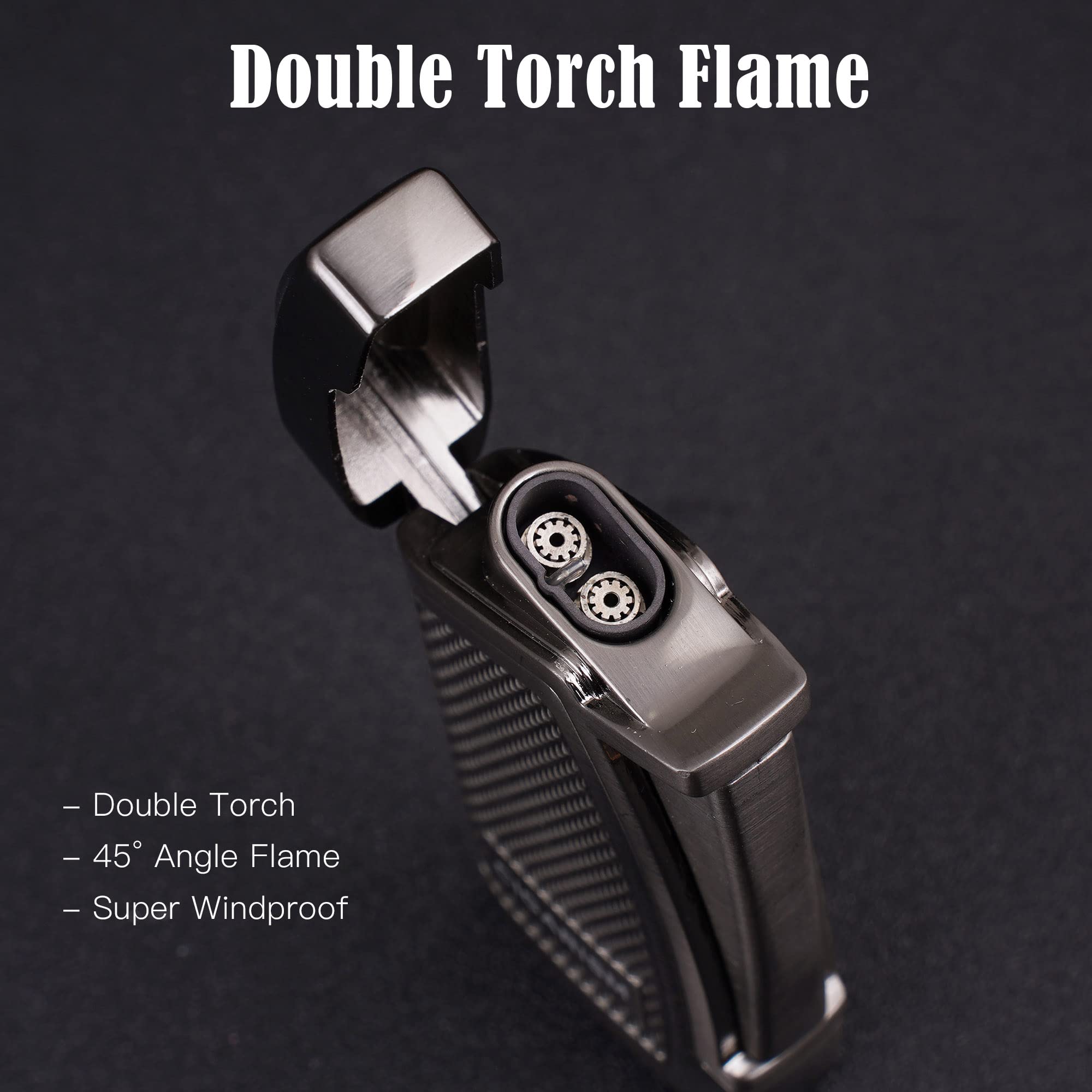 Jet Flame Cigar Lighter with Punch - Double Torch Windproof Butane Lighter (Gun Metal) - Perfect for Cigars, Cigarettes, BBQ & Outdoor Use