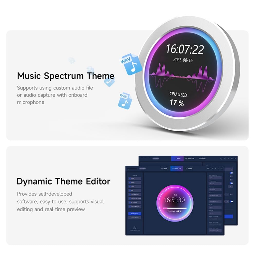 Round Screen USB Drive-Free Water-Cooled PC Case Secondary Display with CPU Temperature Monitor - Perfect for Gaming Rigs, Streaming Setups & Custom PC Builds