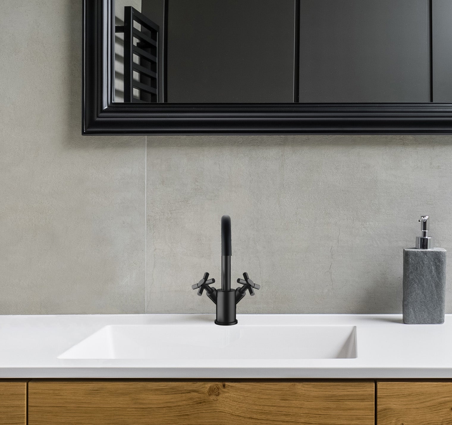 Premium Matte Black Single Hole Double Cross Handle Bathroom Faucet - Modern Waterfall Design for Sink, Vanity & Powder Room (Easy Installation, Durable Finish)