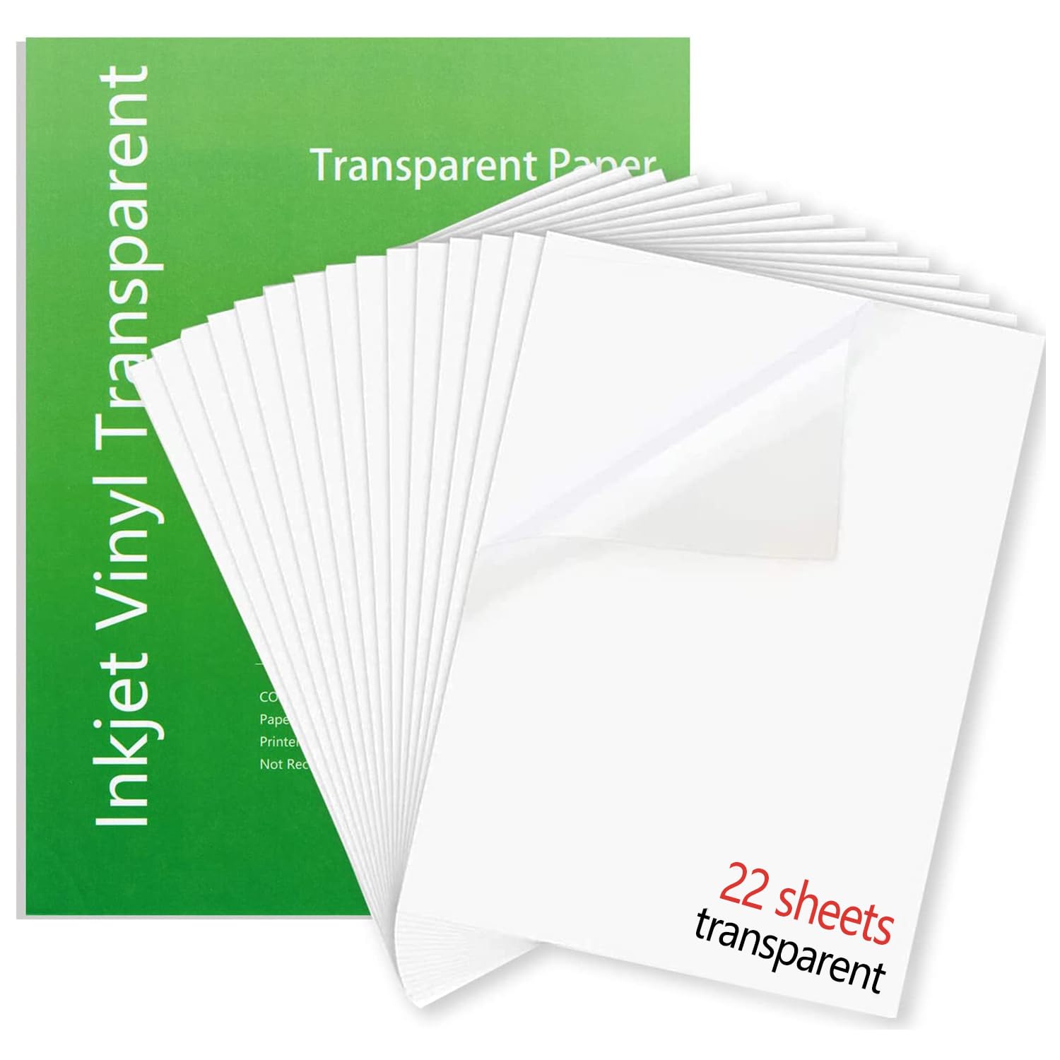 22-Pack Clear Sticker Paper for Inkjet Printer - Printable Waterproof Vinyl Sticker Sheets (8.5
