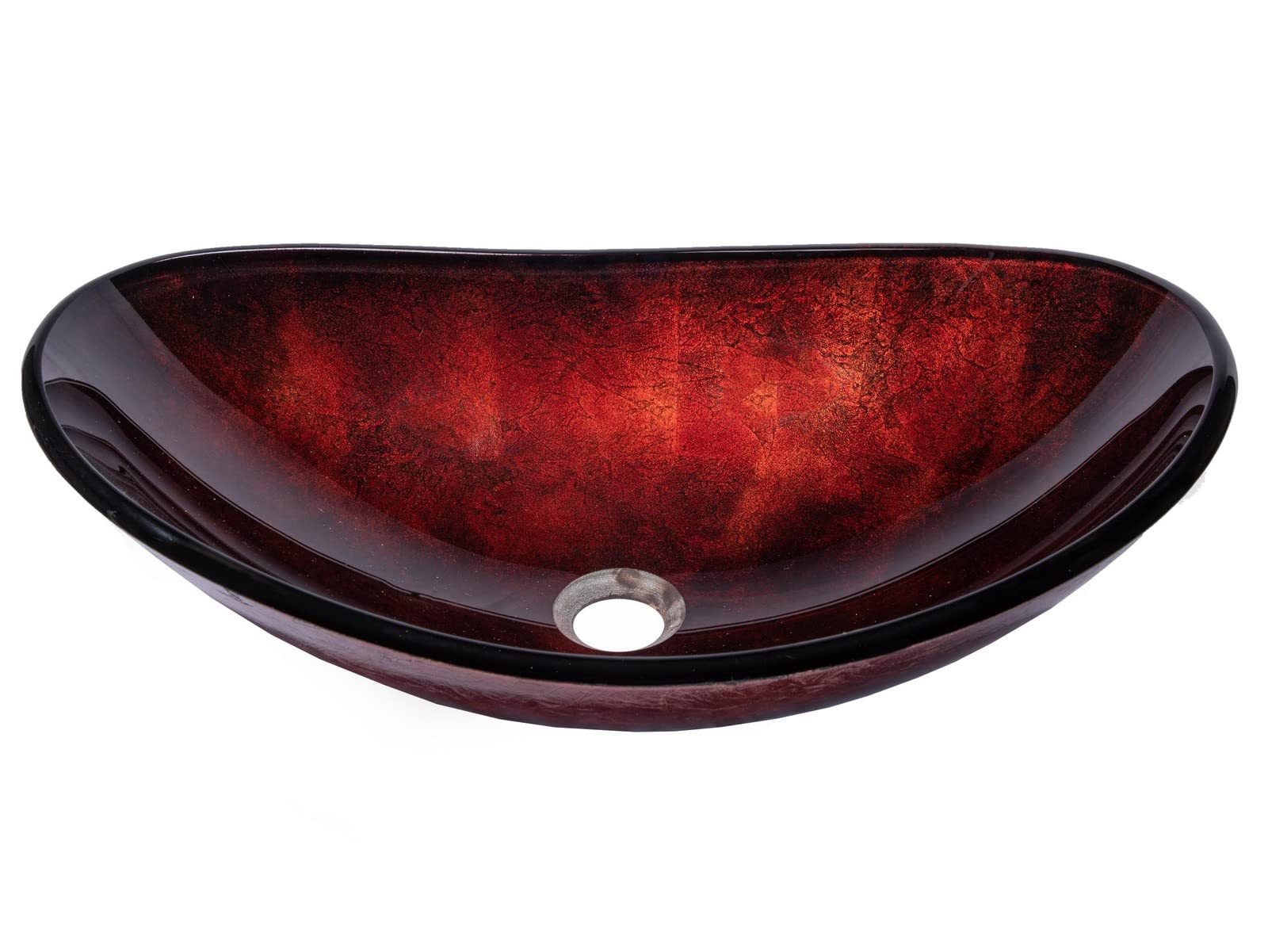 Modern Canoe Shaped Red Copper Glass Vessel Sink - Bathroom Vanity Sink with Mirror Finish - Perfect for Contemporary Bathrooms, Powder Rooms & Luxury Home Decor