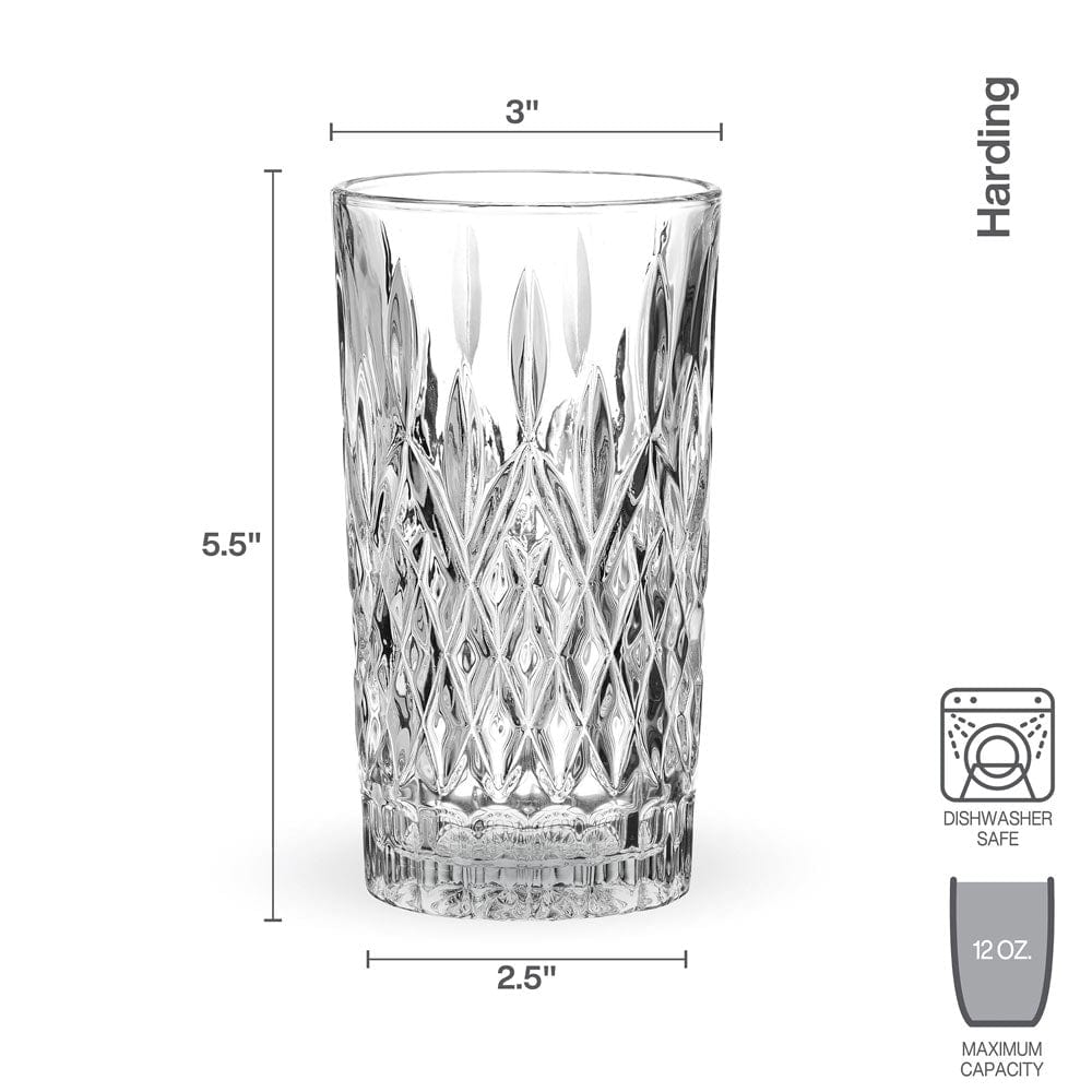 Premium Harding Set of 4 Collins Tumbler Glasses - 14oz Crystal Clear Drinking Glasses for Cocktails, Iced Tea & Juice - Perfect for Home Bars, Restaurants & Parties