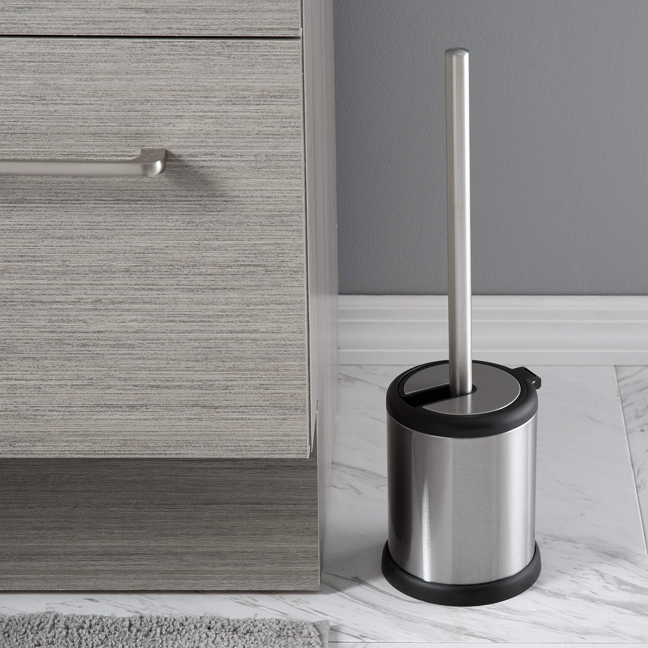 Bath Bliss Toilet Brush and Holder Set with Self-Closing Lid - 360° Rotating Brush Head for Deep Cleaning - Compact Stainless Steel Bathroom Cleaning Tool for Small Spaces - Perfect for Toilets, Sinks, and Tight Corners