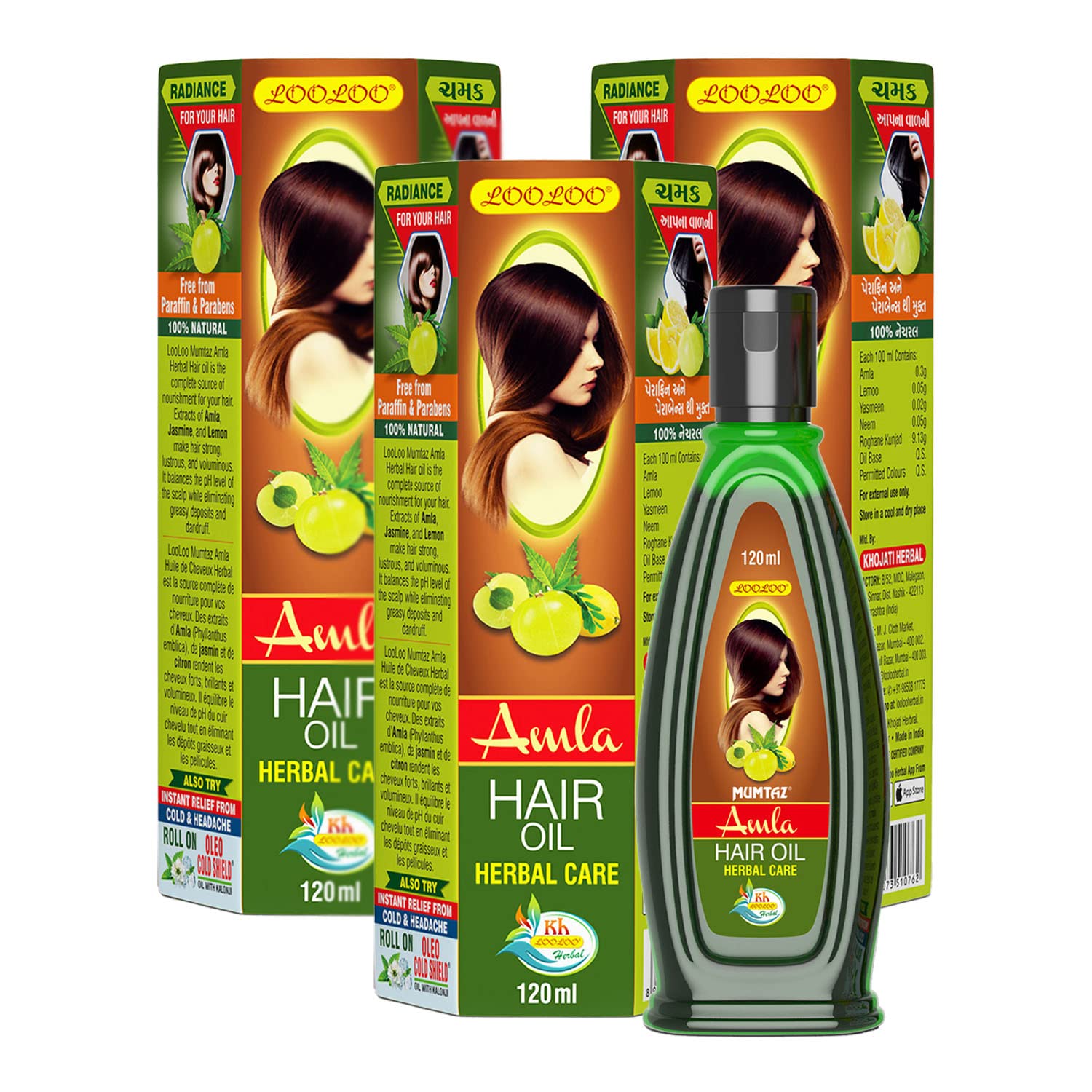 LooLoo Mumtaz Amla Hair Oil - 100% Natural Hair Growth Treatment with Amla, Jasmine & Lemon Extract - 3 Pack (120ml Each) for Dry, Damaged Hair & Scalp Care - Perfect for Daily Nourishment & Styling