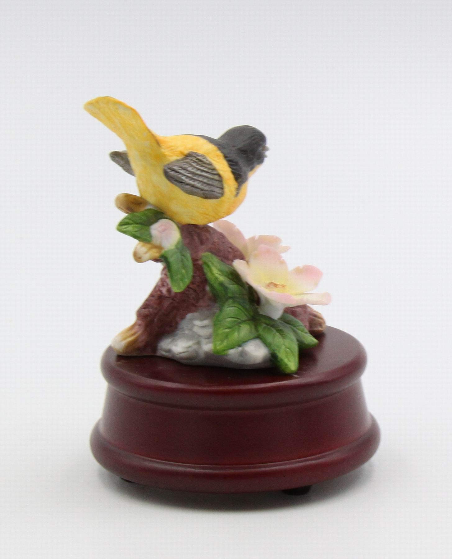 Exquisite Porcelain Oriole Bird Music Box with Apple Blossom Flowers on Wood Base - Plays 'Evergreen' Tune - 5 Inch Height - Perfect for Home Decor, Gift Giving & Collectibles