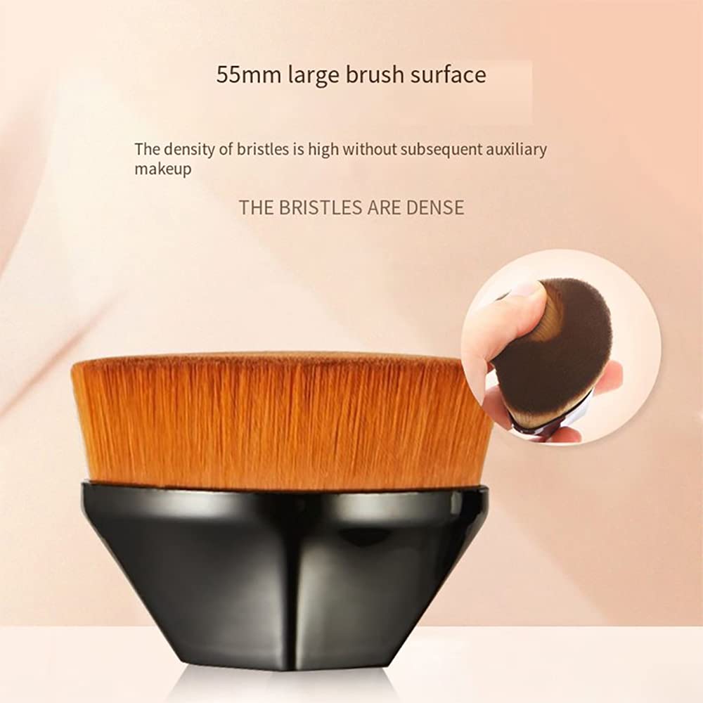 Premium Kabuki Makeup Brush - High-Density Flat Top Foundation Brush for Flawless Powder Application | Soft Synthetic Bristles | Professional Makeup Tools | Perfect for Liquid, Powder & Mineral Foundation (Black) - Ideal for Everyday Makeup & On-The-Go Touchups