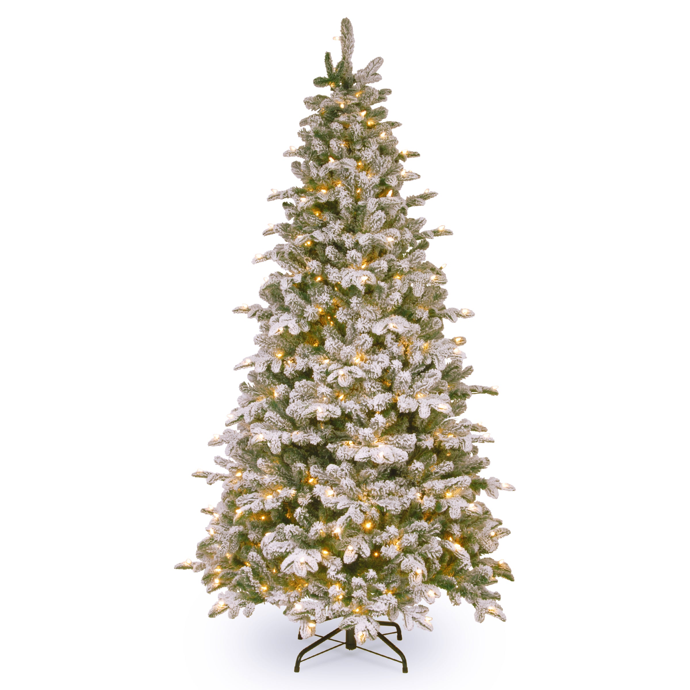 6.5 ft Pre-Lit Artificial Christmas Tree with Clear Lights - Snowy Everest Fir Medium Holiday Tree for Home, Office & Party Decor