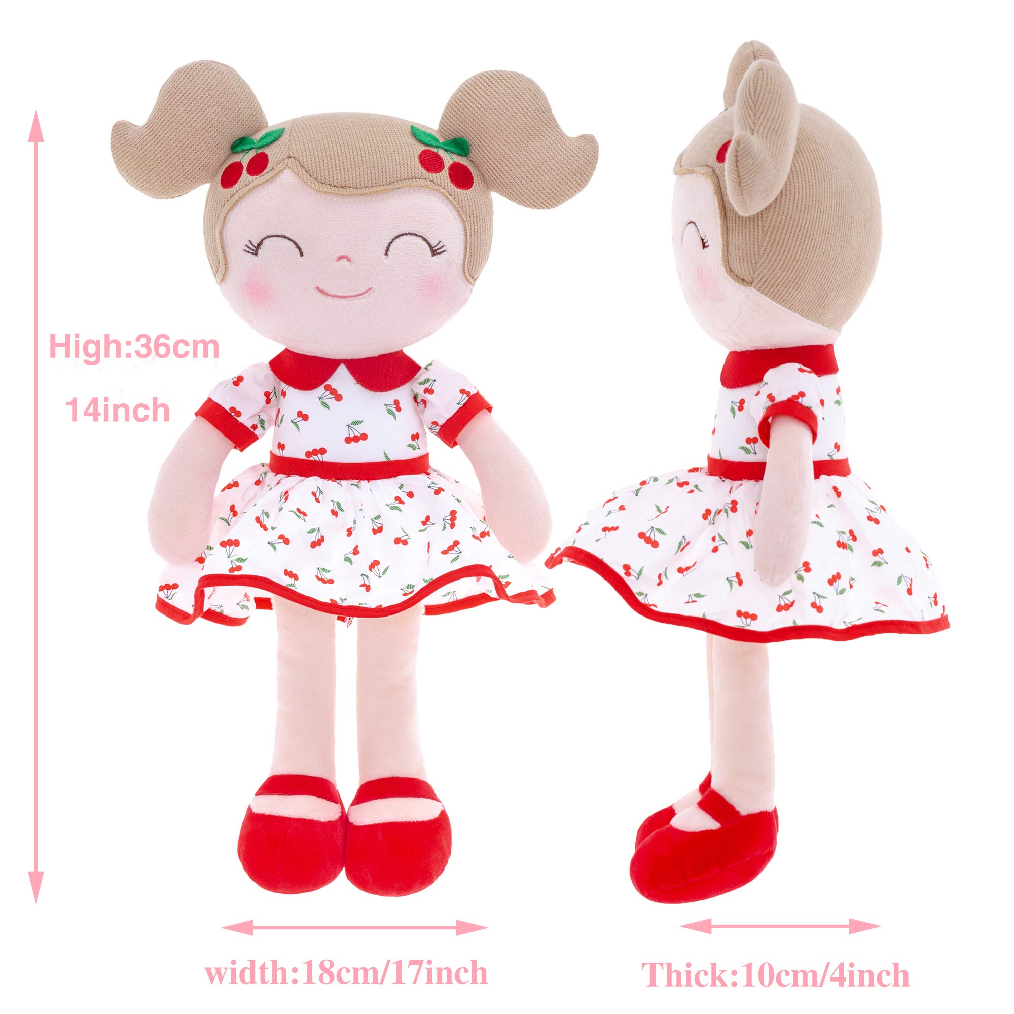 Gloveleya 14-inch Soft Plush Baby Doll for Girls - Cherry Red Stuffed Toy with Gift Box | Perfect Birthday Gift, Christmas Present & Nursery Decor