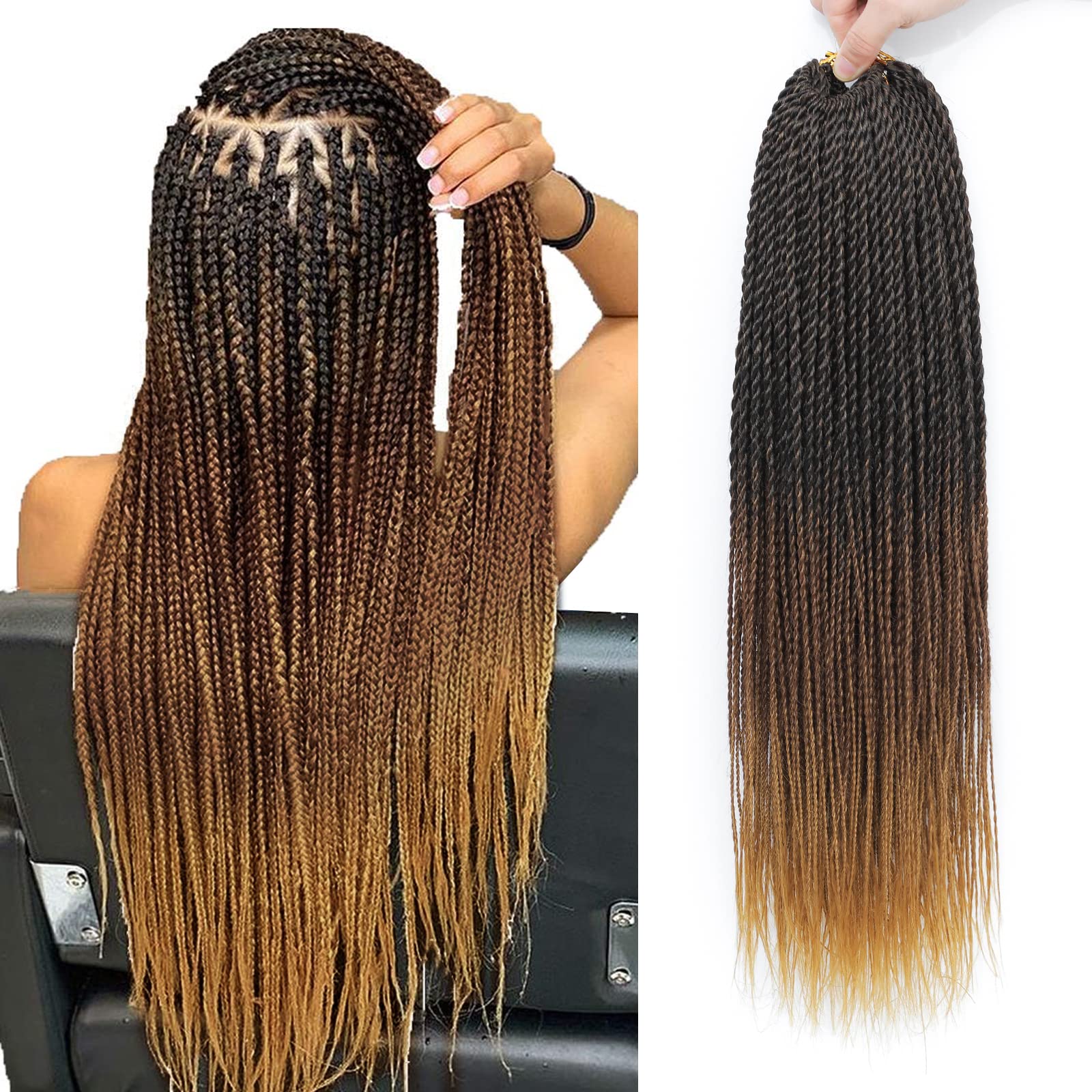 NAYOO 18 Inch Small Crochet Hair Senegalese Twist - 8 Packs Ombre Pre-Looped Crochet Braids (35 Strands/Pack) with Hot Water Setting - Natural Black Women's Protective Style for Everyday Wear & Special Occasions