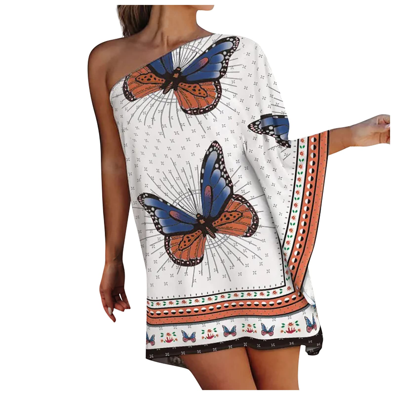 Sexy One Shoulder Casual Cocktail Dress for Women - Summer Fashion Loose Fit Floral Print Dress - Perfect for Parties, Date Nights & Special Occasions
