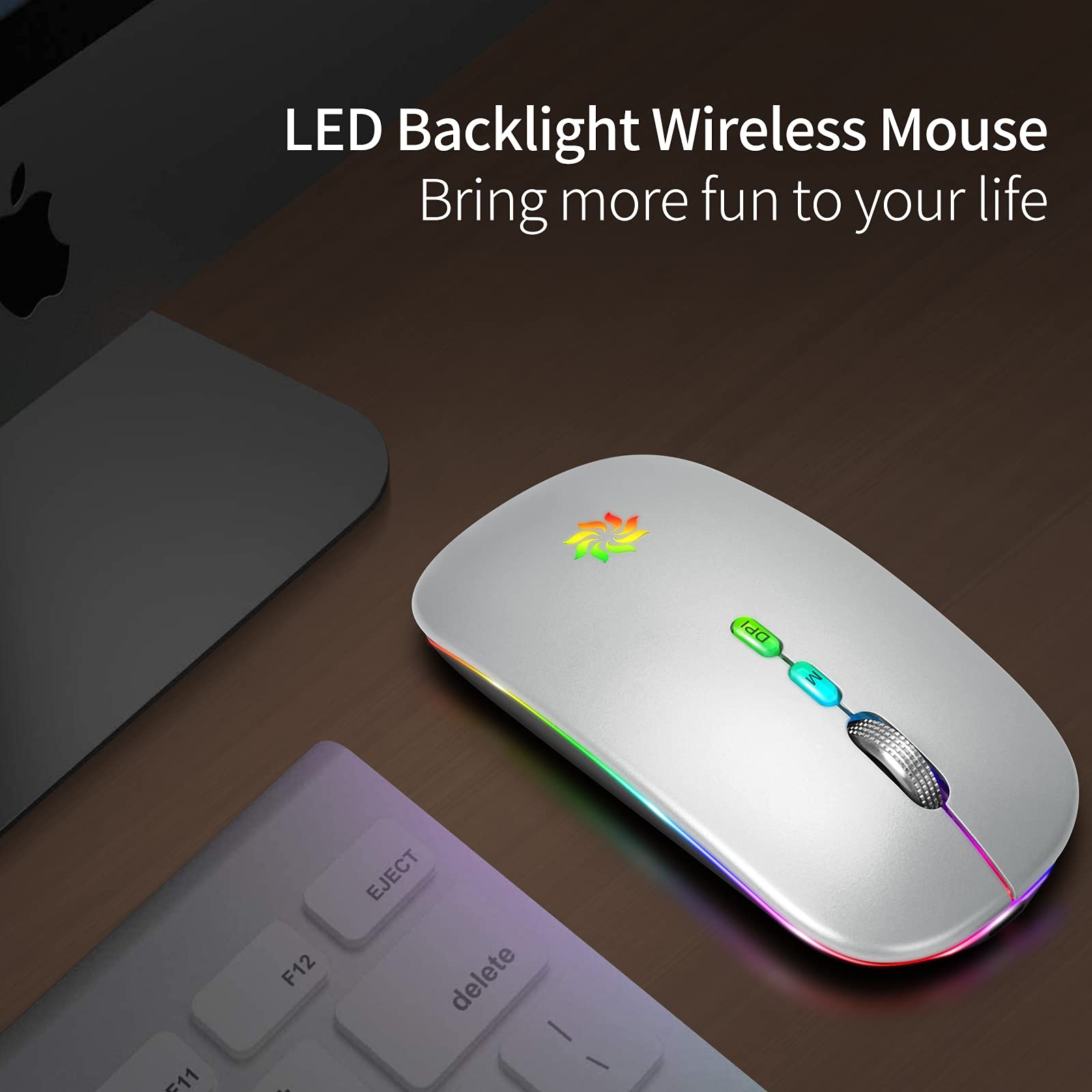 KBCASE Slim Silent Wireless Mouse - 2.4G Rechargeable LED Mouse for Laptop, MacBook, iPad, Chromebook with USB & Type-C Receiver - Perfect for Office, Home, and Travel Use