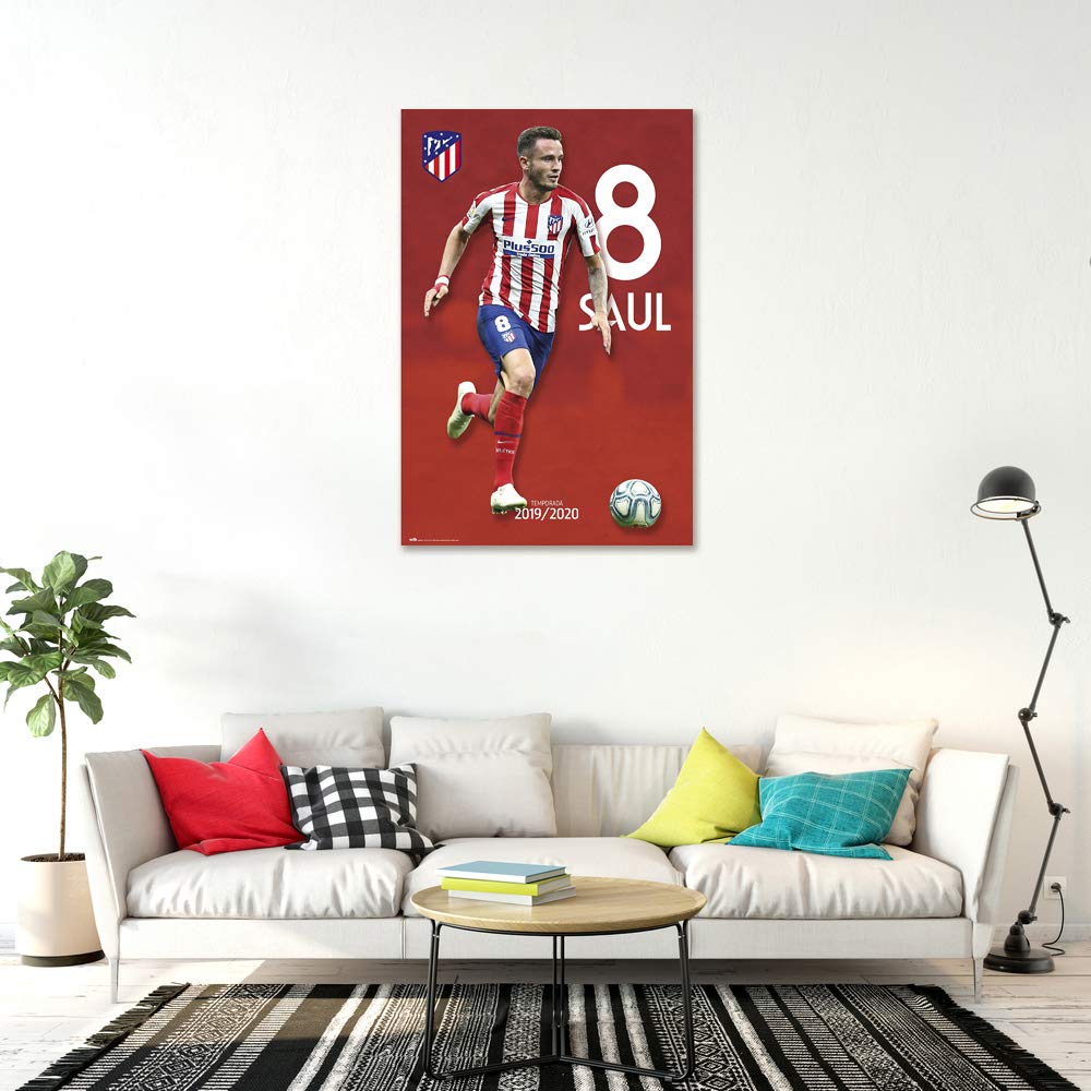 Atletico Madrid Soccer Poster - Saul in Action 24x36 Inches - Premium Football Wall Art for Bedroom, Game Room & Man Cave Decor