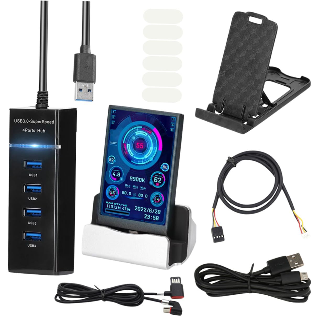 CAXUSD Mini Secondary Screen for PC - GPU/HDD/RAM Monitor with 360° Rotation - Perfect for Gaming & PC Builds