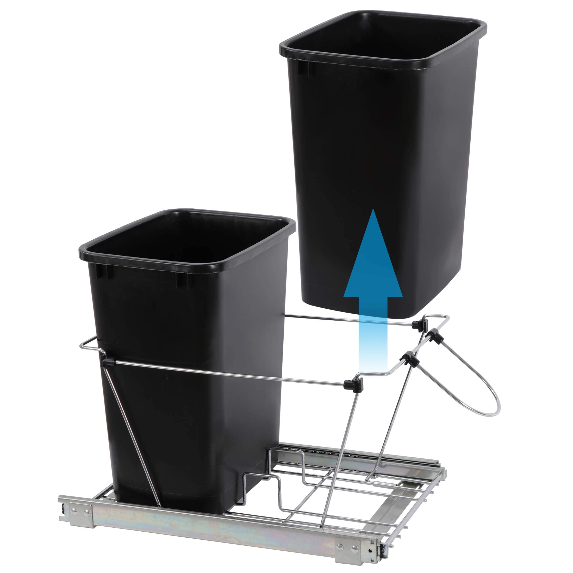 35 Quart Double Sliding Pull-Out Trash Can for Under Kitchen Cabinets - Black Waste Bin with Recycle Container | Perfect Under-Sink Garbage Solution for Home Kitchen Organization & Easy Waste Disposal