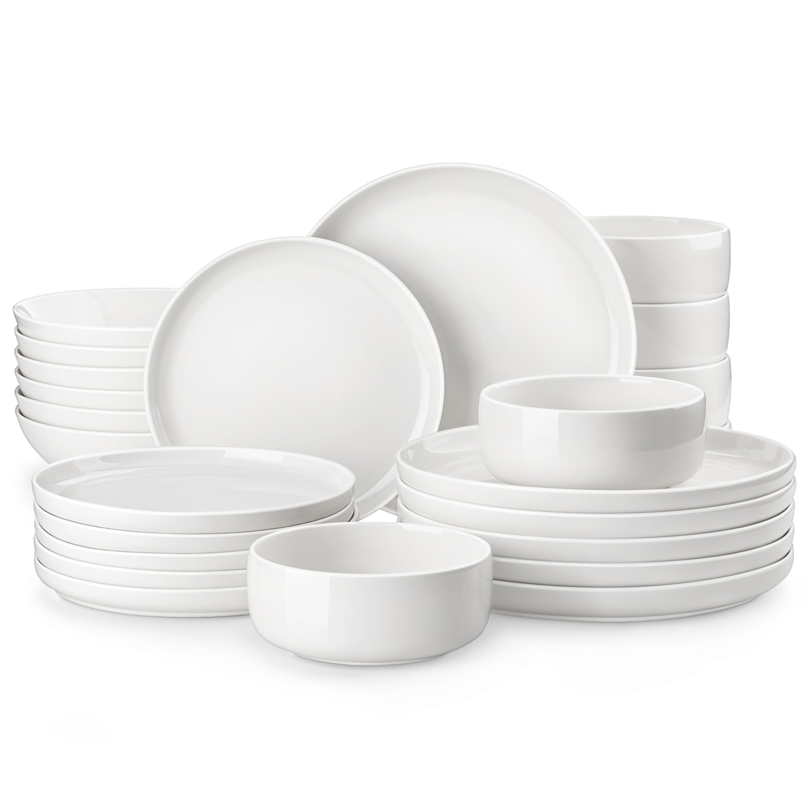 MALACASA 24-Piece Porcelain Dinnerware Set for 6 - Modern White Ceramic Plates & Bowls, Microwave & Dishwasher Safe - LUNA Series - Perfect for Family Dinners, Parties & Everyday Kitchen Use