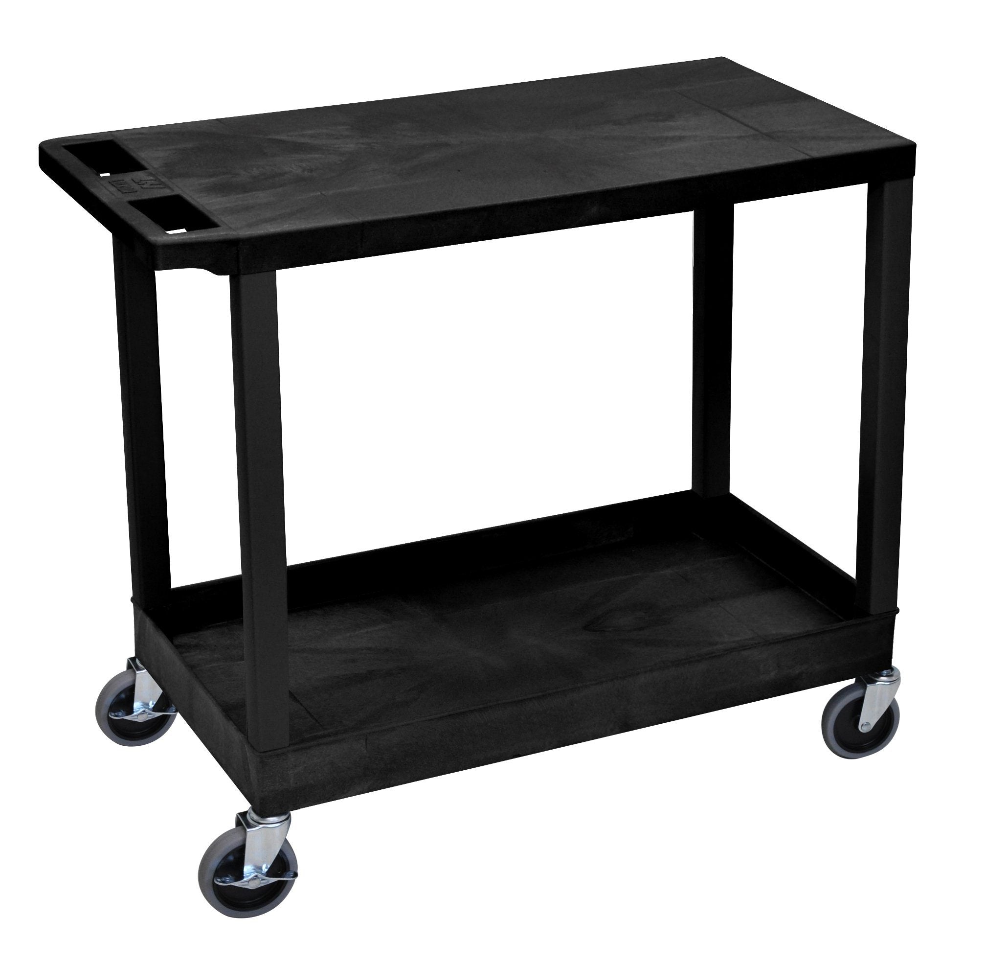 Luxor Black EC21 18x32 Utility Cart with 1 Tub Shelf & 1 Flat Shelf - Perfect for Kitchen, Bathroom, Garage Organization & Storage