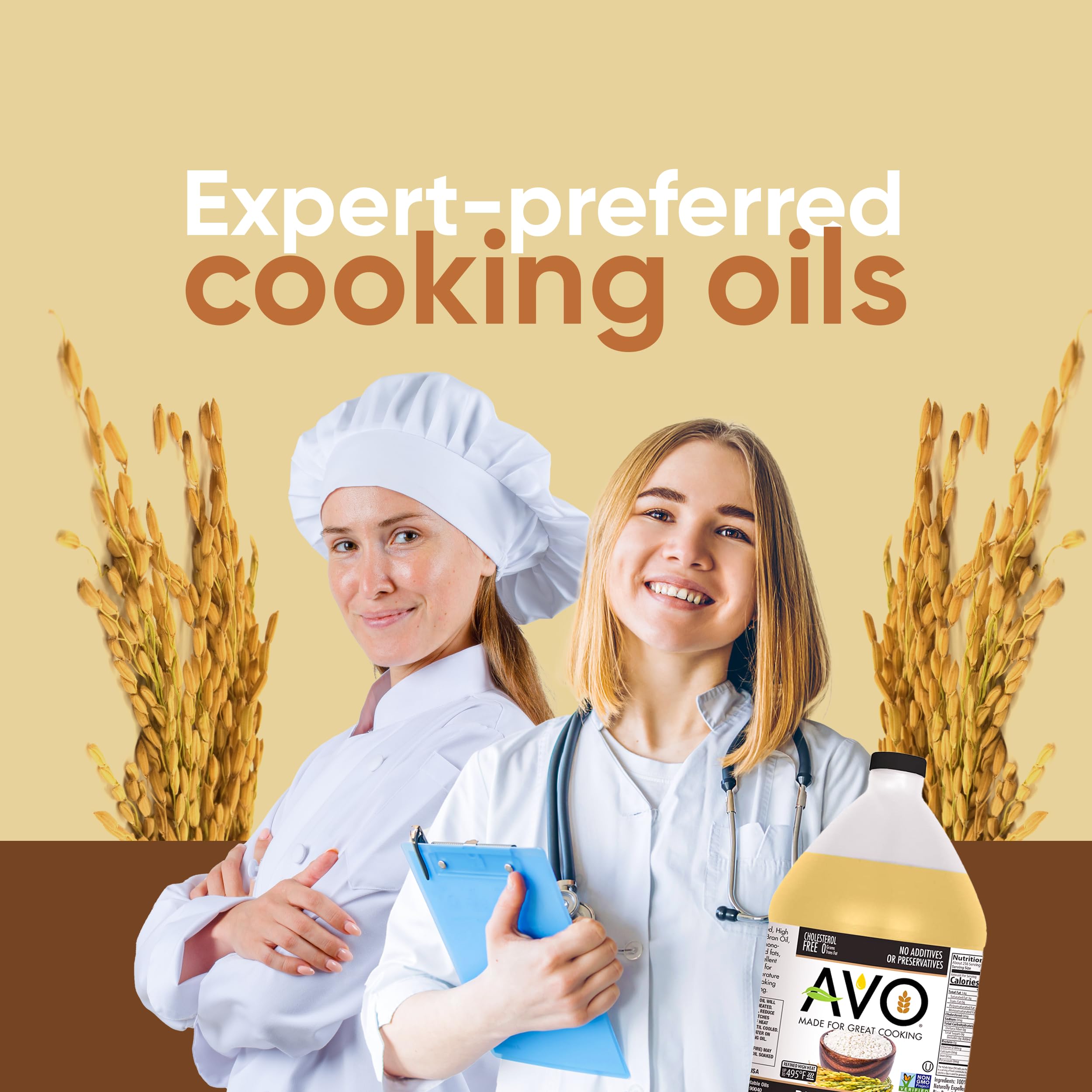AVO NON GMO 100% Pure Rice Bran Oil - 1 Gallon (128 oz) - Natural Cooking Oil for Frying, Baking & Salad Dressing - No Preservatives Added - Healthy Kitchen Essential