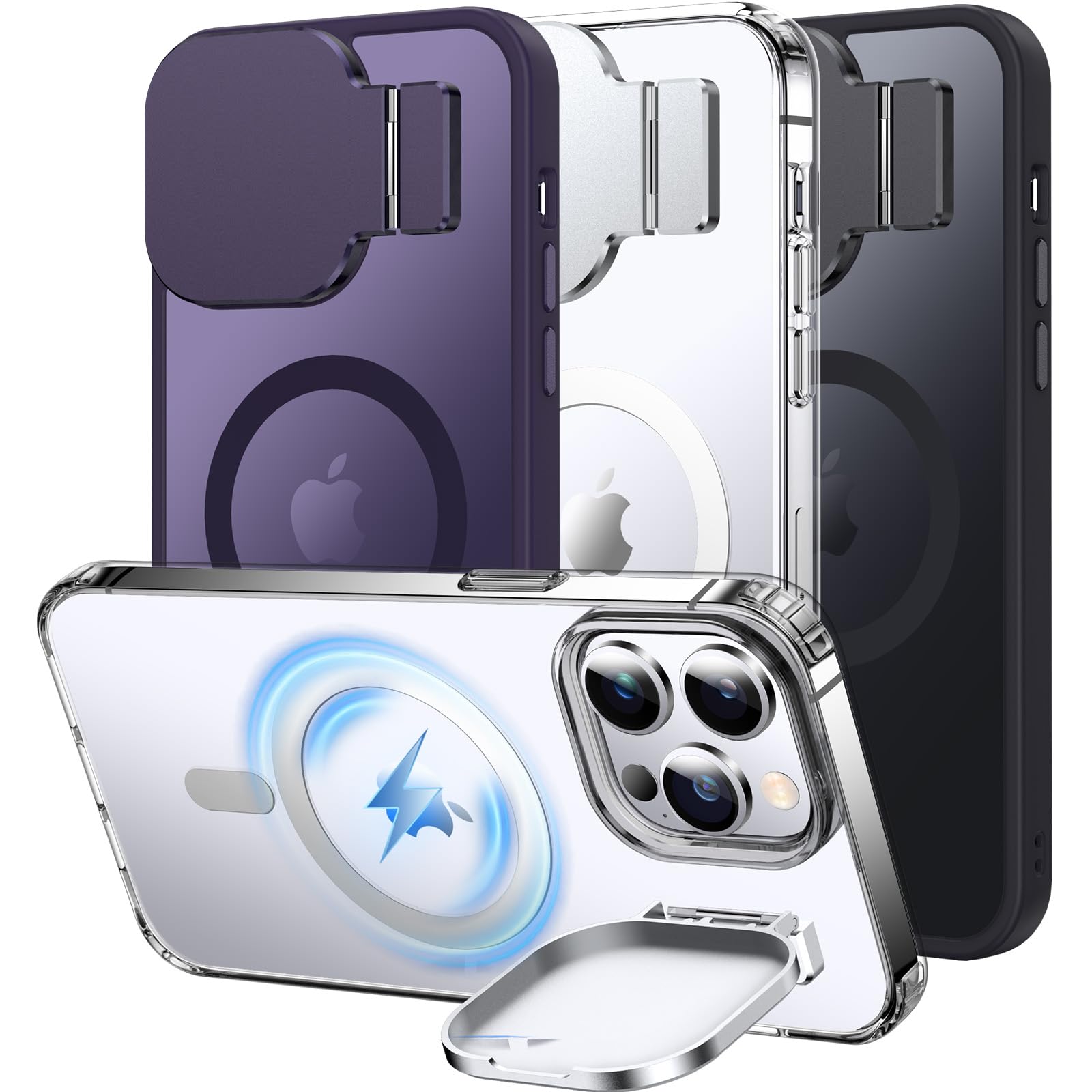 Premium Magnetic iPhone 14 Pro Max Case with Stand & Camera Cover - MagSafe Compatible, Shockproof & Dustproof Clear Protective Case for Daily Use, Travel & Work