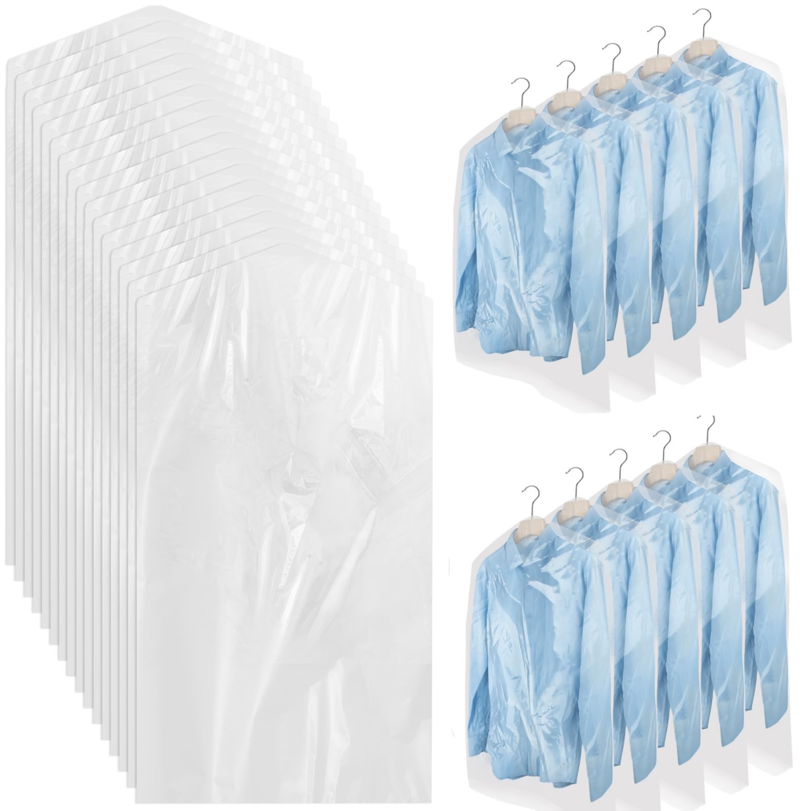 100 Pack Clear Plastic Dry Cleaning Bags for Clothes - 35.4