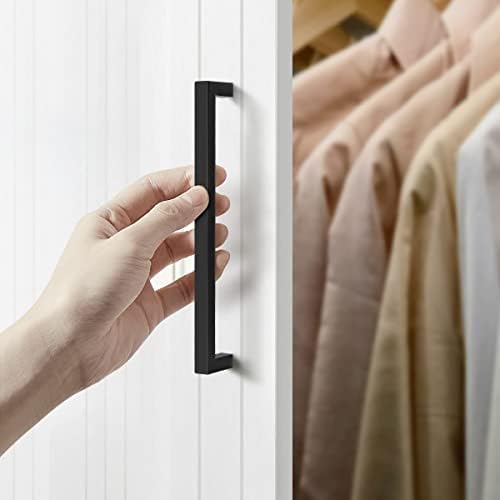 GOBEKOR 15 Pack Matte Black Cabinet Handles - 7-1/2 Inch Hole Center Square Drawer Pulls, Solid Dresser Handles Modern Cabinet Hardware for Kitchen, Bathroom & Furniture Upgrade