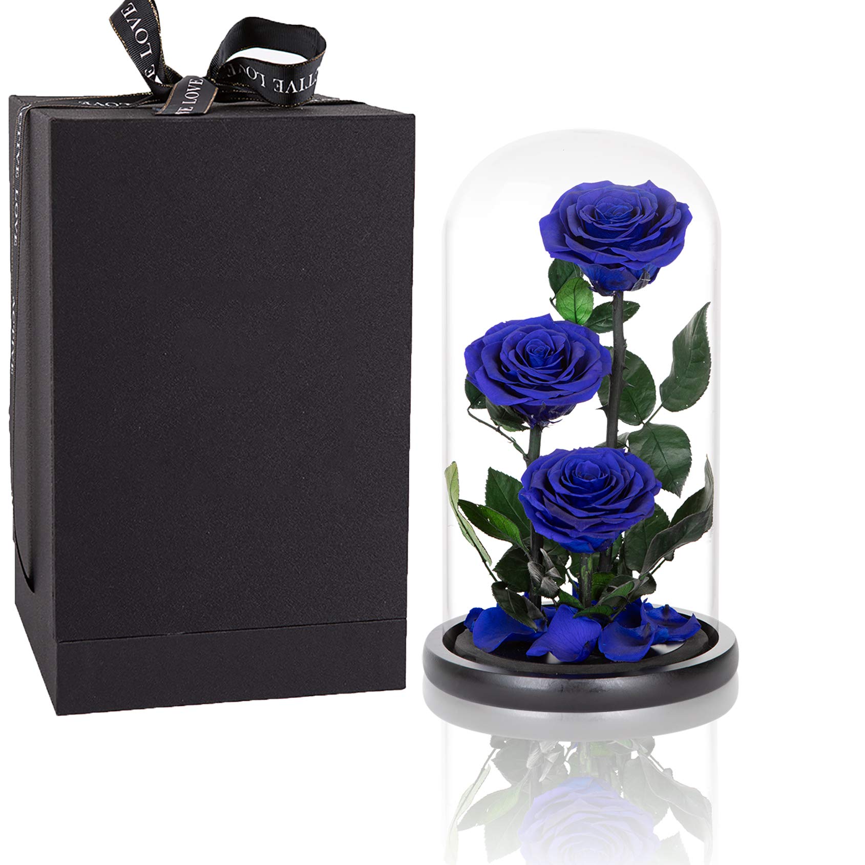 Handmade Preserved Real Blue Rose in Glass Dome - 13 Inch Never Withered Rose Gift for Women | Birthday, Anniversary, Home Decor & Romantic Gift Idea