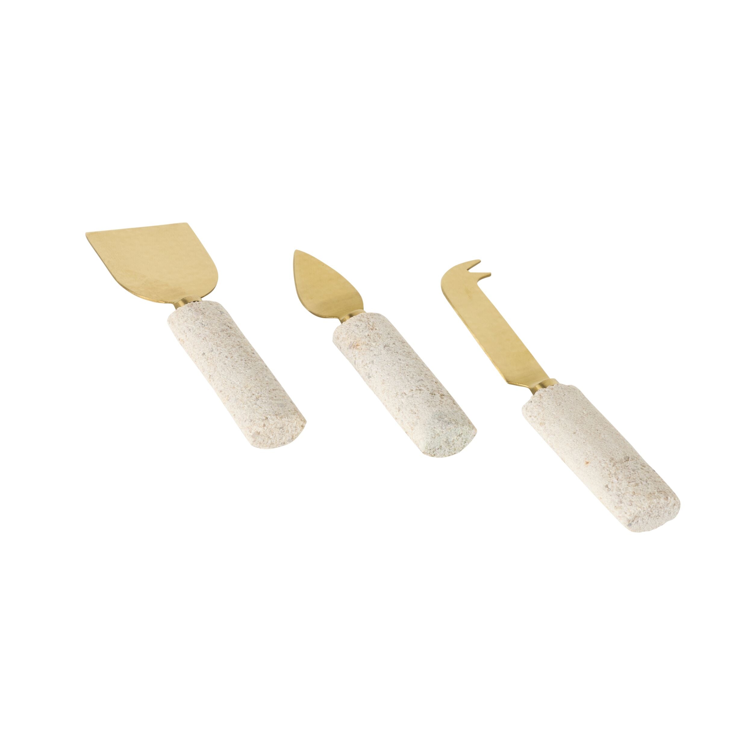 Premium Beige Marble Cheese Knife Set - 3-Piece Stainless Steel Cheese Slicer for Charcuterie Boards, Wine Parties & Gourmet Entertaining