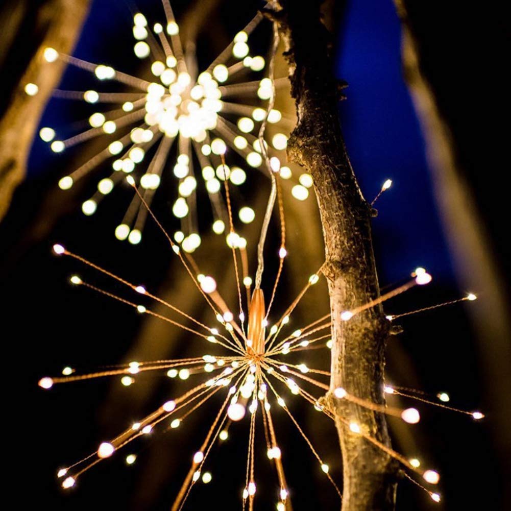 Adarl Christmas Fireworks Light with 40 Branches, 200 LED Strip Lights - Outdoor Fairy String Lights in Warm White for Holiday, Party, and Garden Decoration