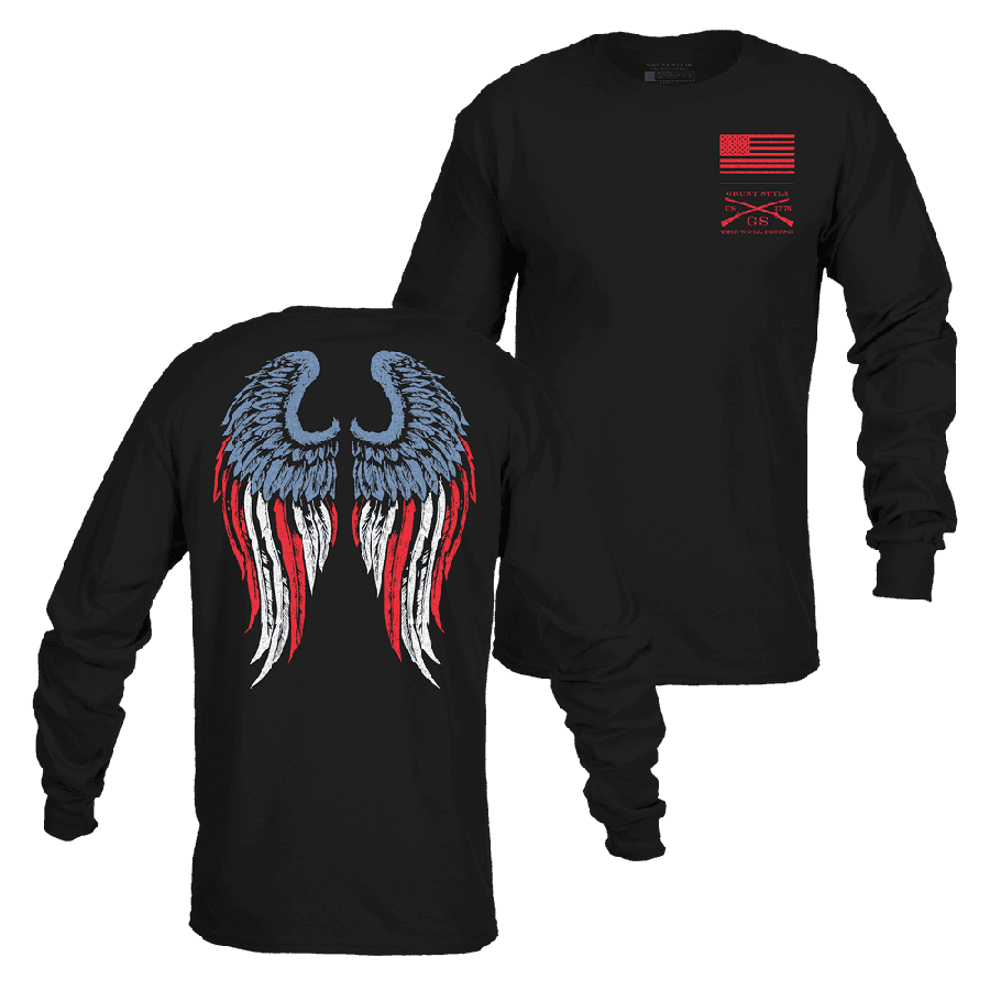 Women's Freedom Angel Long Sleeve Shirt - Black Cotton T-Shirt for Casual Wear, Workout & Everyday Outfits