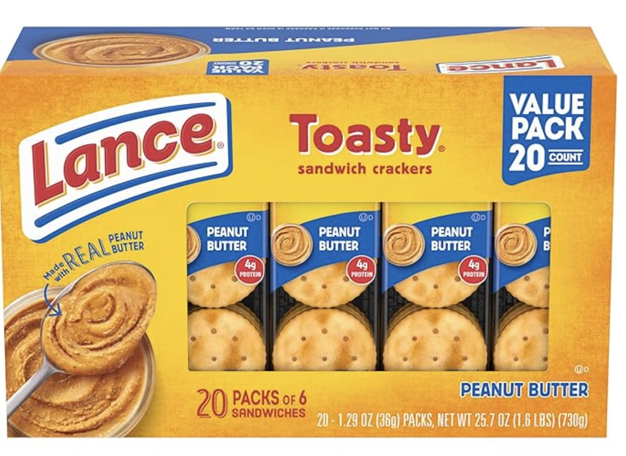 Lance Toasty Peanut Butter Sandwich Crackers - 20 Pack | Crunchy Snacks for Lunch, Office & School | Bulk Pack with Free JS REDHOK DEALZ Sticker