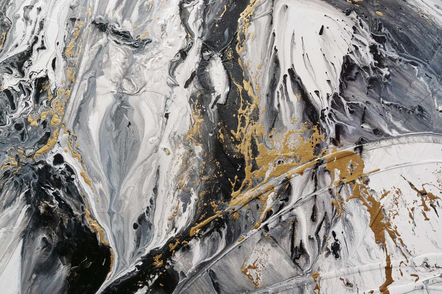 140cm x 180cm Black Gold White Textured Abstract Canvas Painting - Modern Wall Art for Living Room, Bedroom & Office Decor