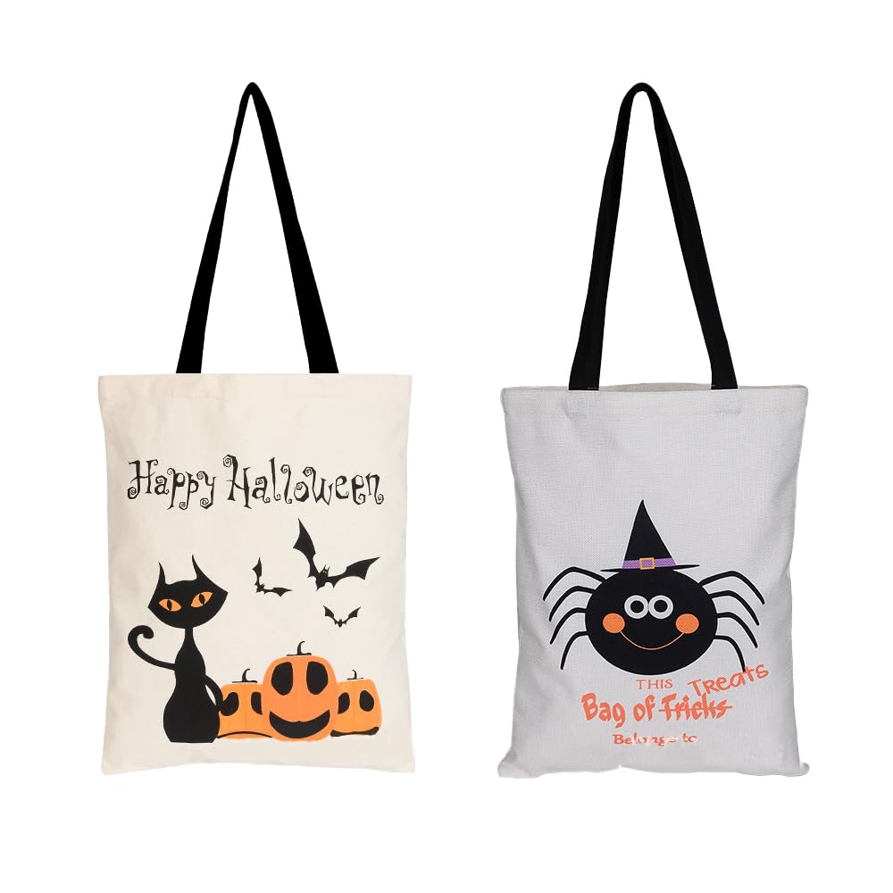 2PCS 17” Large Halloween Tote Bags - Reusable Trick or Treat Bags for Kids & Adults - Durable Canvas Grocery Shopping Bags for Halloween Parties, Candy Collection & Seasonal Decorations
