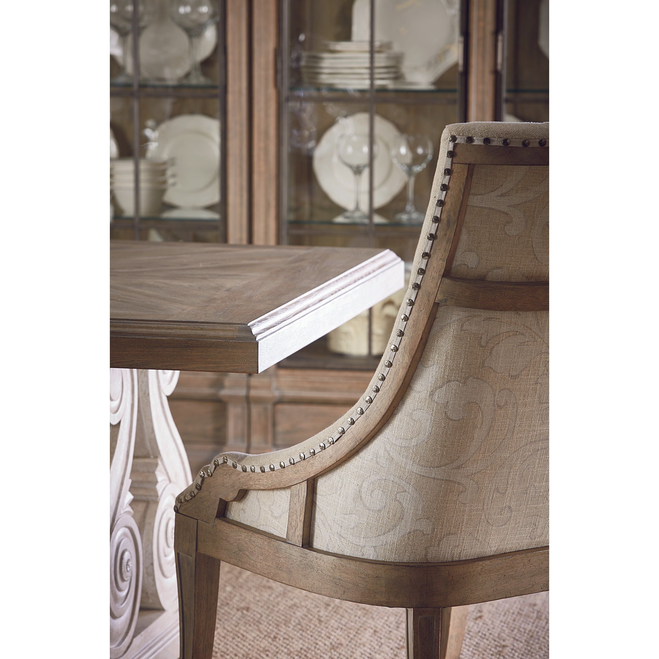 Arch Salvage Reeves Host Chair in Brown & Beige - Elegant Dining Room Seating for Home & Office