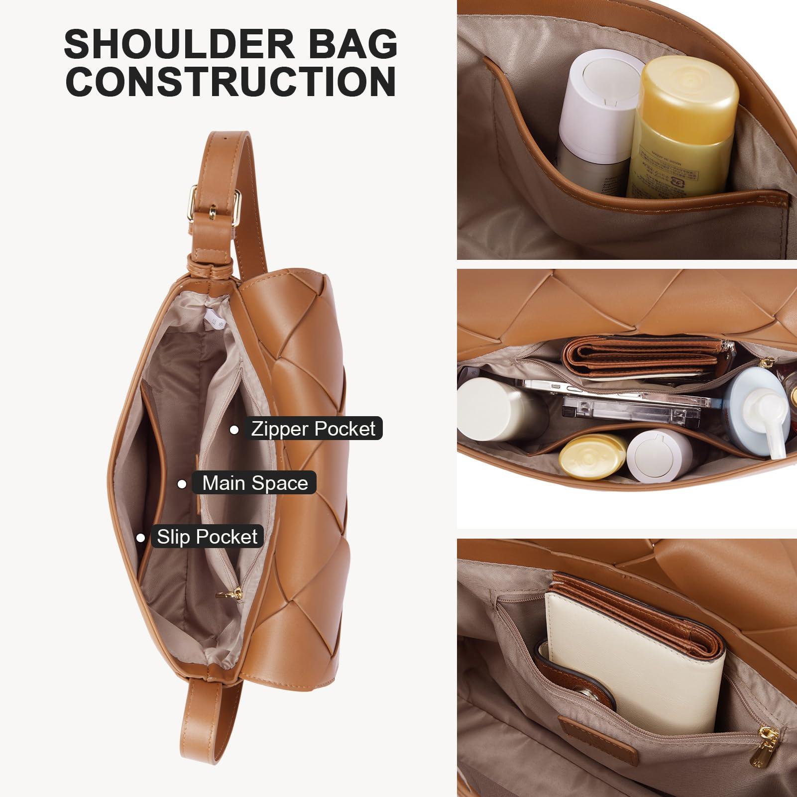 BOSTANTEN Women's Vegan Leather Woven Hobo Bag - Stylish Shoulder & Handheld Purse for Casual Outings, Work & Travel
