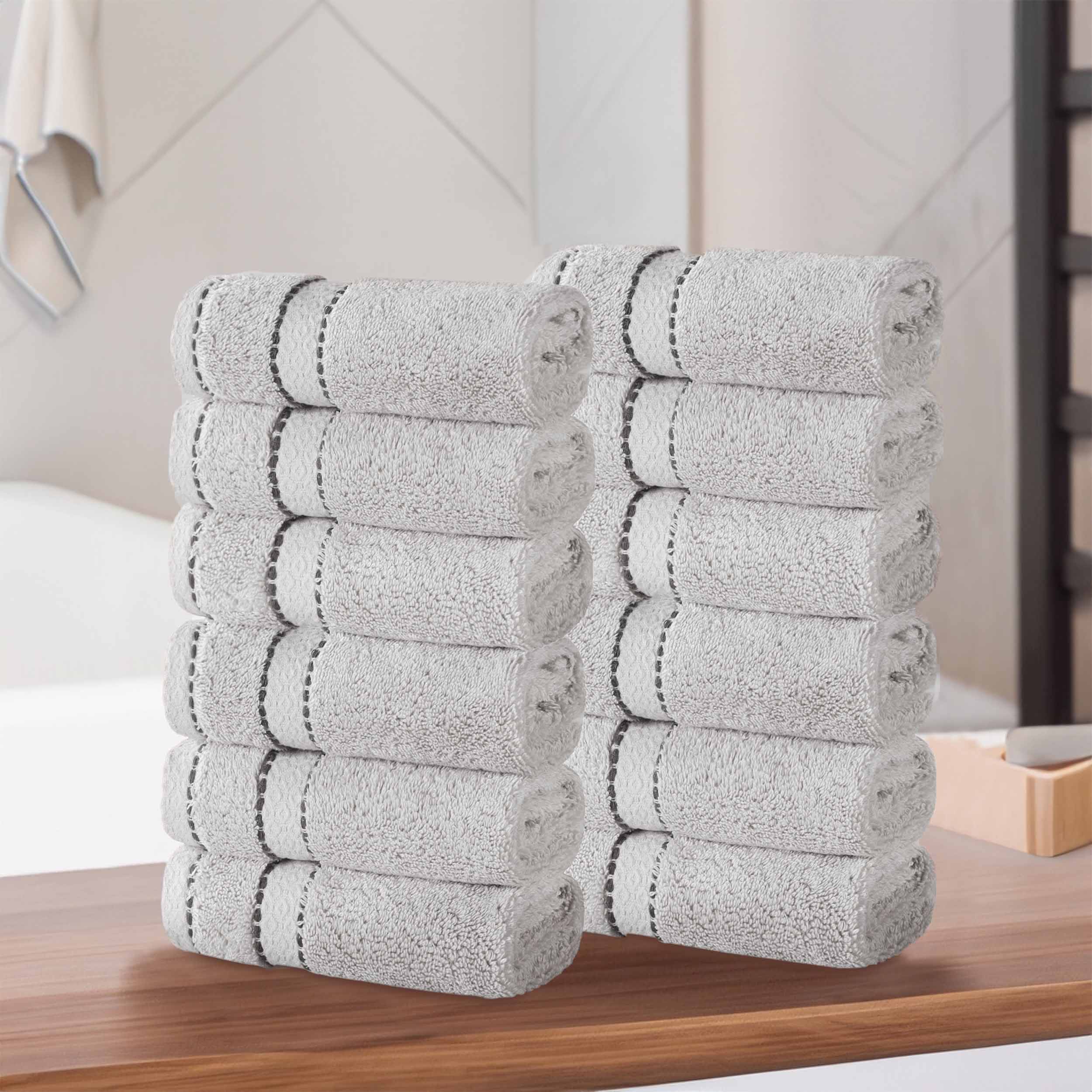 Premium Giza Cotton Dobby Face Towels - Set of 12 | Ultra Absorbent & Soft Egyptian Cotton | Perfect for Spa, Gym, Travel & Daily Skincare Routine