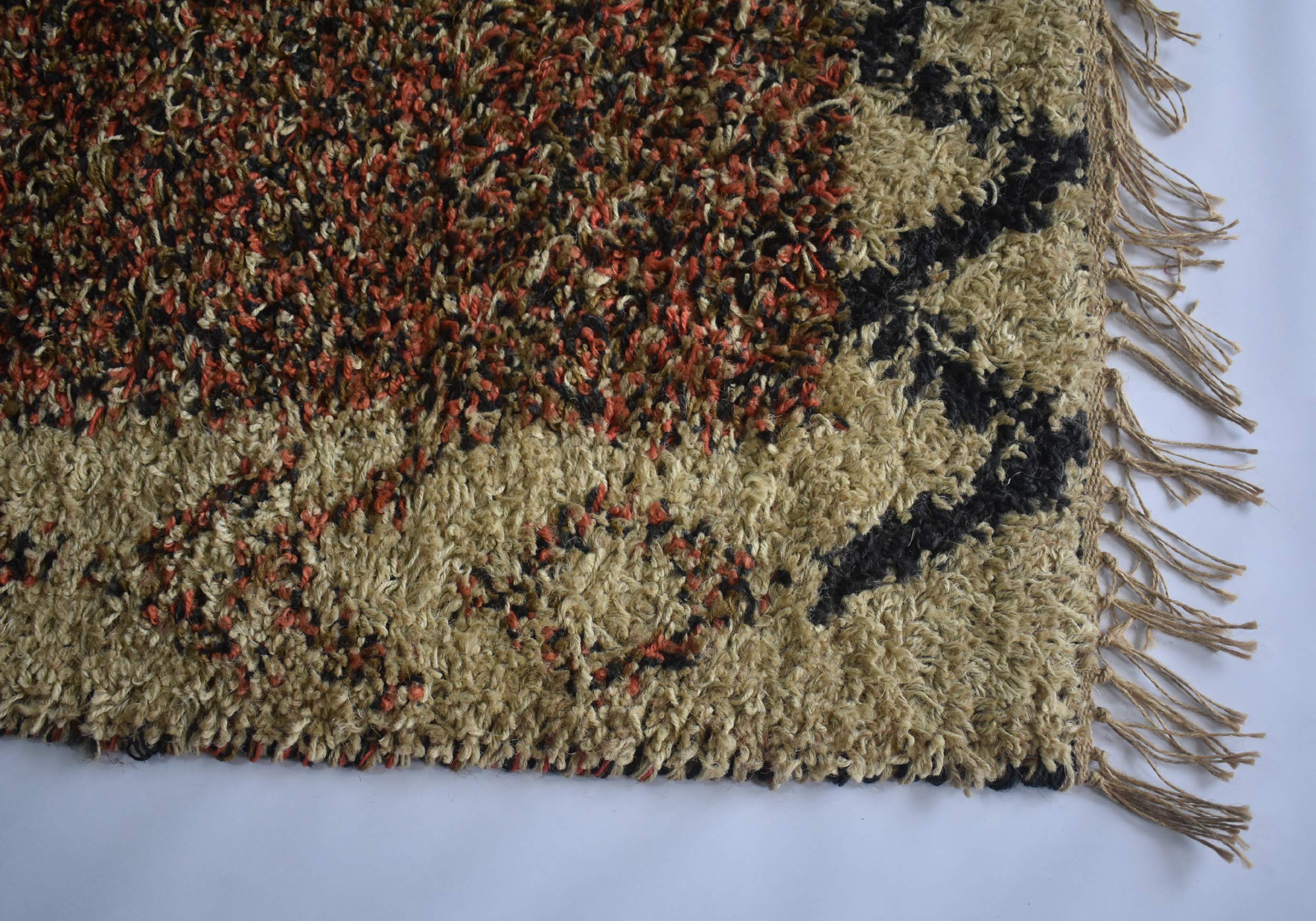 Hand Knotted Jute Shaggy Traditional Area Rug 4x6 Feet - Soft Bohemian Floor Carpet for Living Room, Bedroom, Guest Room & Patio - Eco-Friendly Home Decor for Cozy Spaces