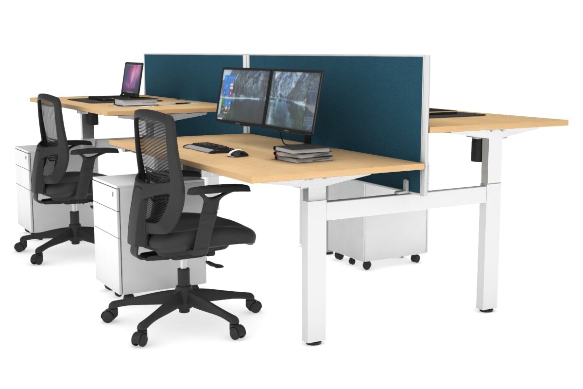 Adjustable 4-Person H Bench Workstation - White Frame (1400L x 800W) | Ergonomic Office Desk for Team Collaboration & Workspace Efficiency
