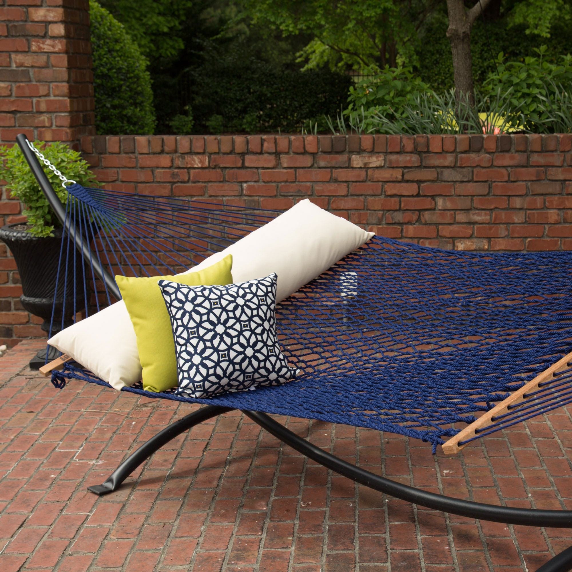 Premium Handwoven Hatteras Hammocks - Large Navy Blue Duracord Rope Hammock with Free Extension Chains & Tree Hooks | Made in USA | 450 LB Capacity for 2 People (13ft x 55in) | Perfect for Backyard Relaxation, Camping Trips & Beach Vacations