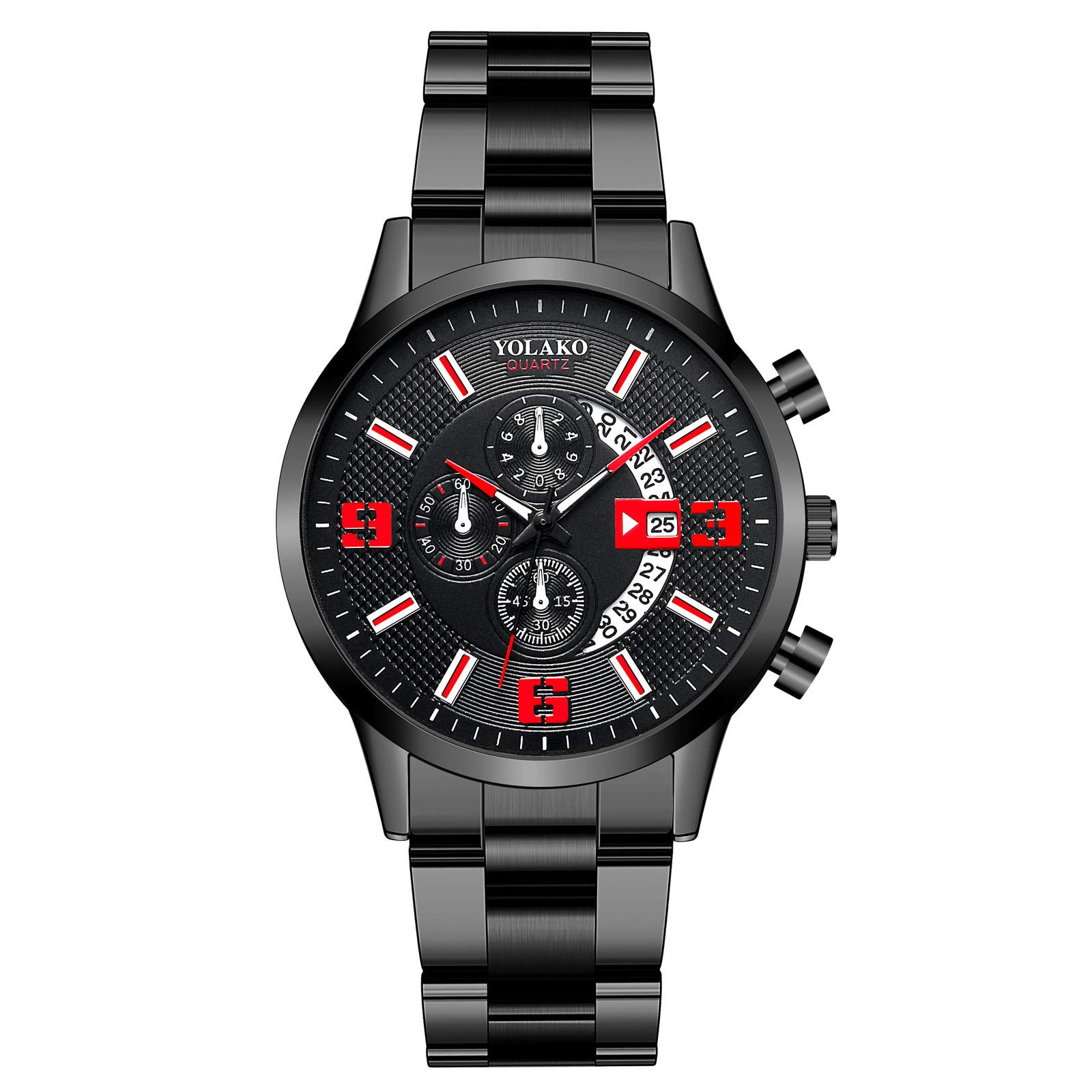 YOLAKO Men's Analog Casual Watch - Stainless Steel & Genuine Leather Strap, Quartz Movement, Fashionable Timepiece for Business, Office & Everyday Wear
