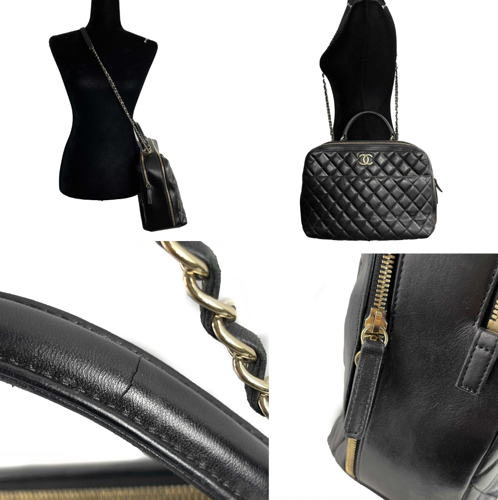 CHANEL Quilted Trendy CC Black Lambskin Bowling Large Top Handle Bag with Strap - Luxury Designer Handbag for Women, Perfect for Work, Travel & Evening Events