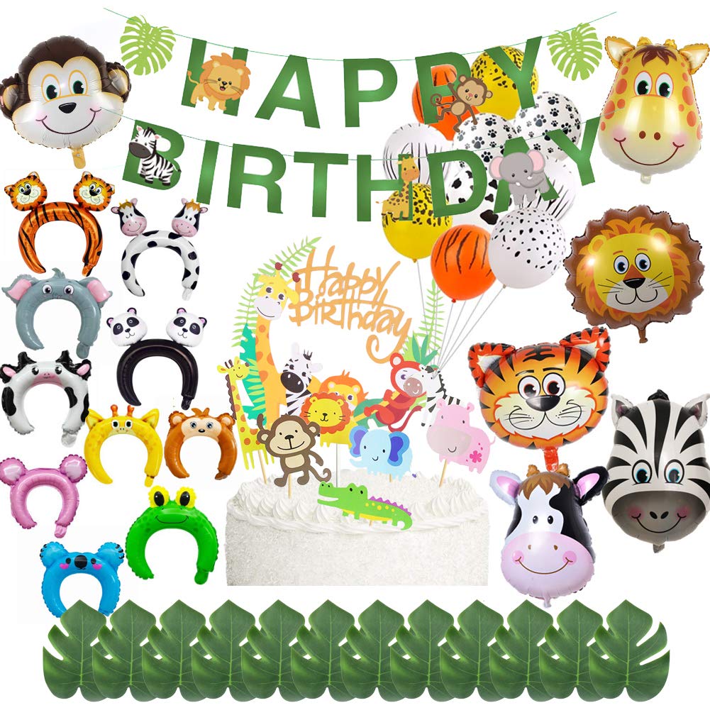 61 PCS Jungle Animal Birthday Party Decorations Set - Tiger & Giraffe Balloons, Cake Toppers - Perfect for Kids Birthday, Baby Shower, Christmas & Halloween Parties - Create Wild Jungle Theme for Weekend Banquets & Family Celebrations