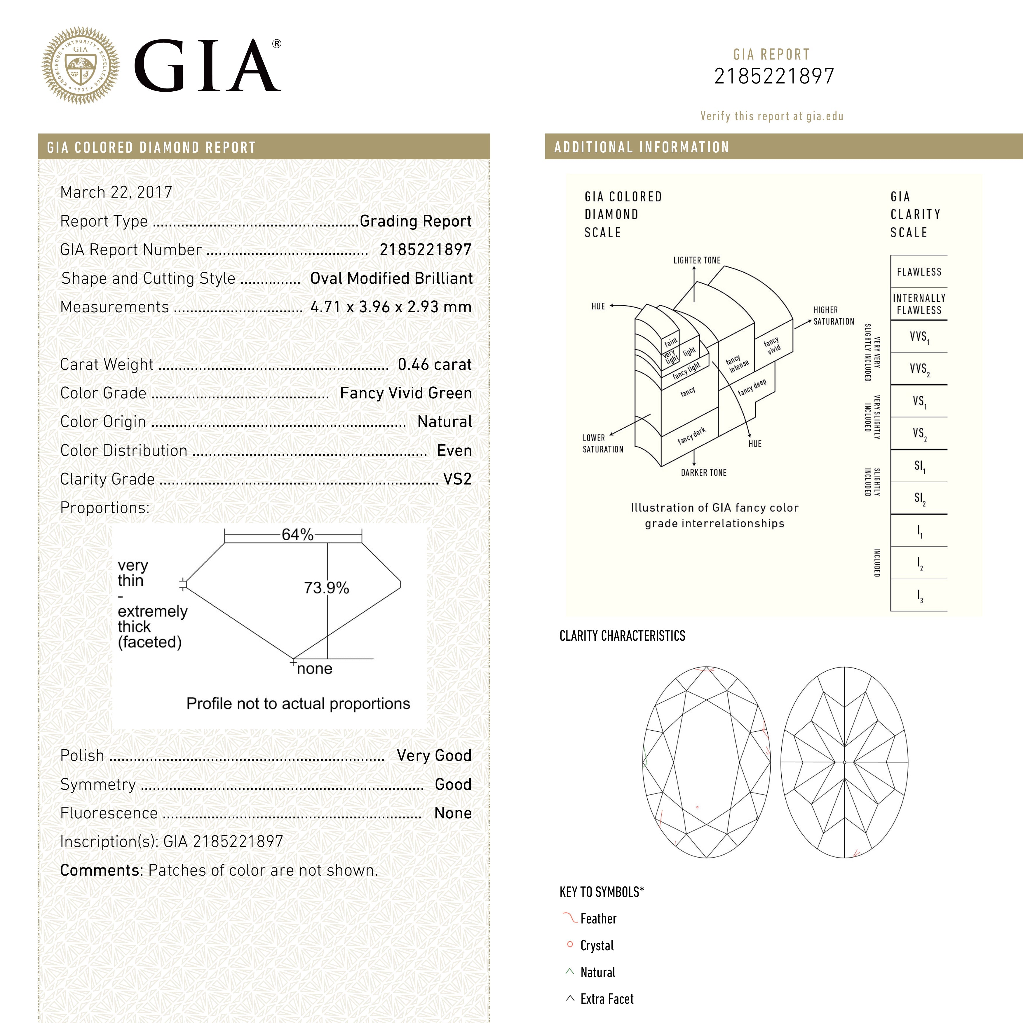 0.46ct GIA Certified VS2 Fancy Vivid Green Oval Cut Diamond - 4.71x3.96x2.93mm for Engagement Rings & Fine Jewelry