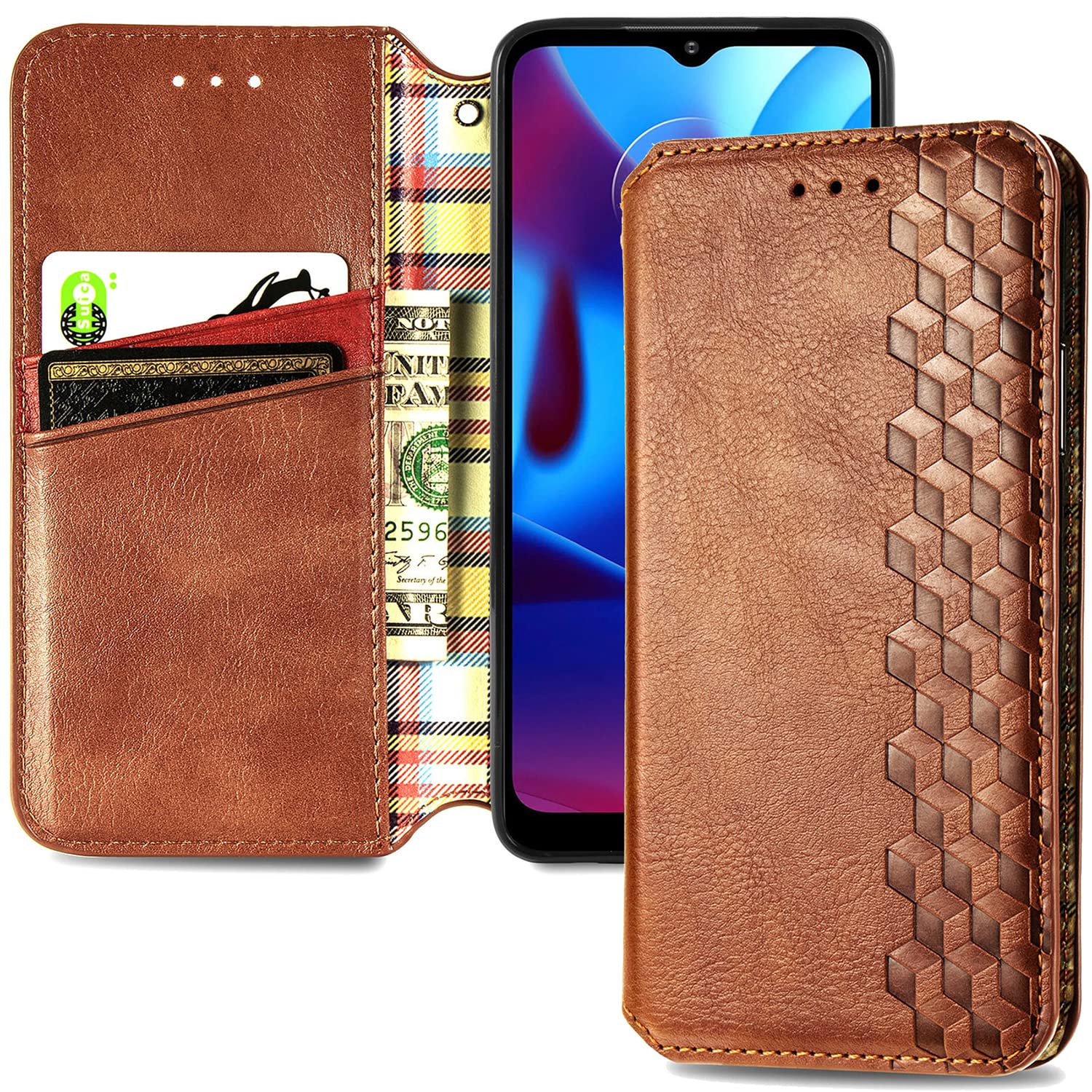 Premium PU Leather Wallet Case for Motorola Moto G Pure with Kickstand, Card Holder & Magnetic Closure - Brown Flip Folio Cover | Perfect for Daily Use, Travel & Business Meetings