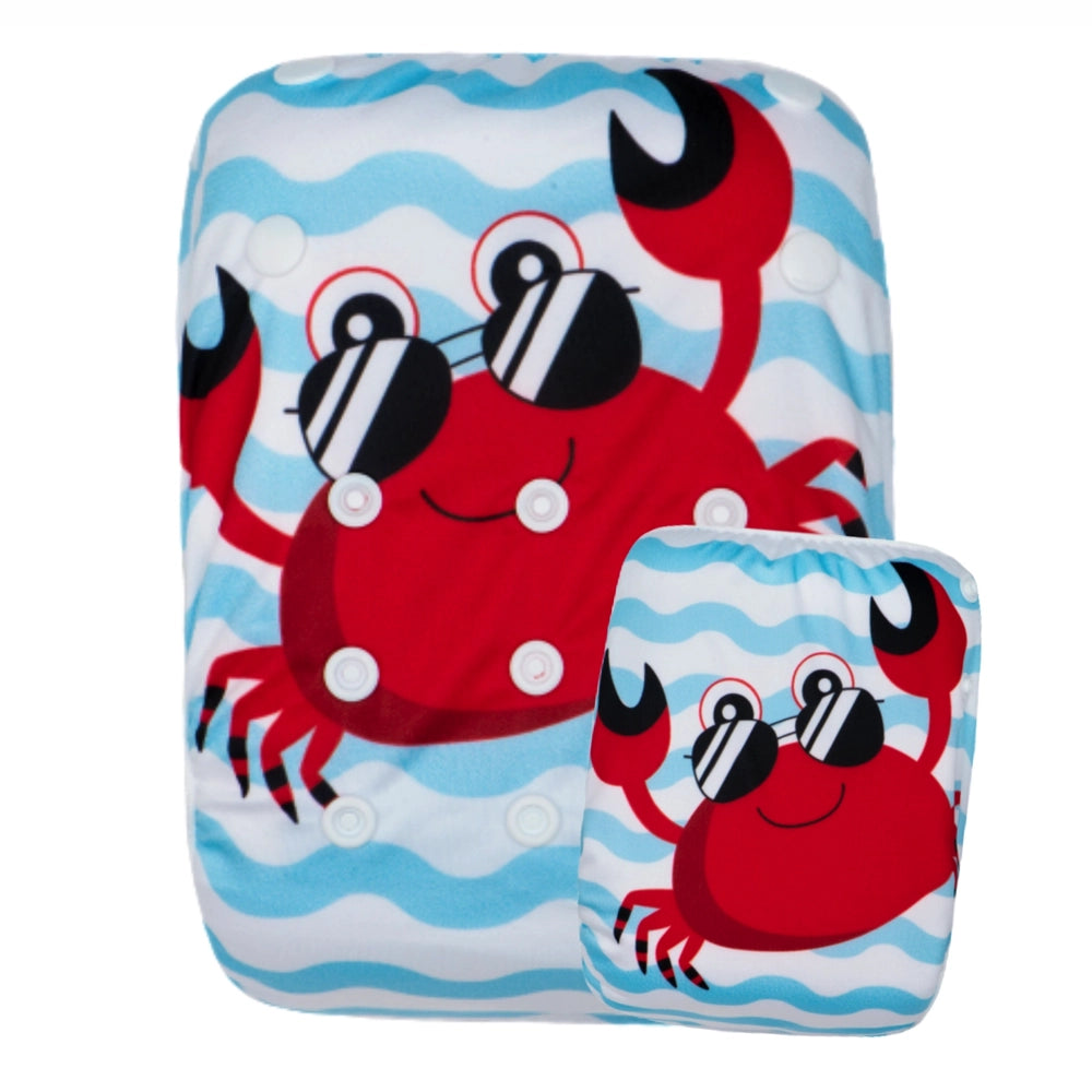 Kawaii Baby Swim Cloth Diaper - Mr. Crab Design | Soft & Absorbent Reusable Swim Diaper for Infants & Toddlers | Perfect for Pool, Beach & Water Play