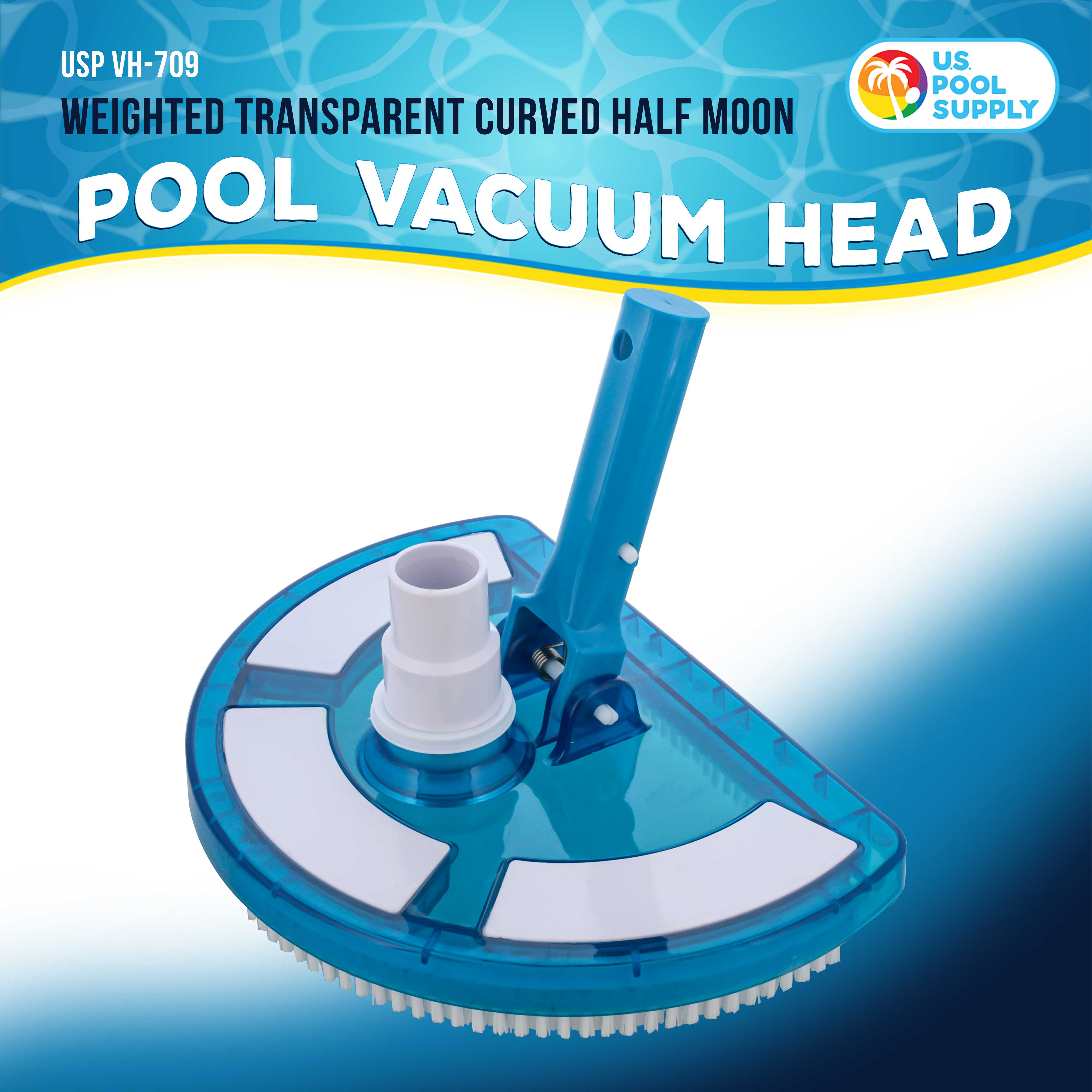 U.S. Pool Supply Weighted Pool Vacuum Head - Transparent Curved Half Moon Design with Swivel Connection & Pole Handle - Compatible with Above Ground & Inground Swimming Pools - Ideal for Pool Cleaning, Maintenance & Debris Removal