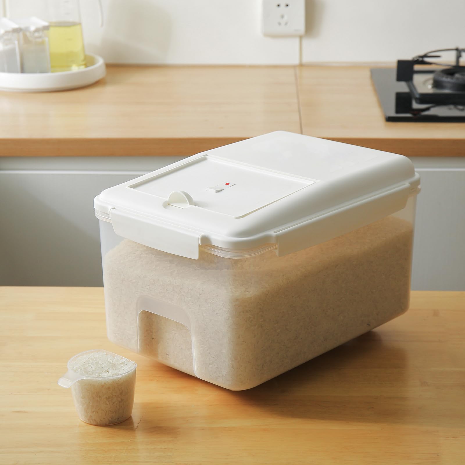 25lbs Rice Dispenser - 10.6qt/10kg Large Food Storage Container with Lid & Measuring Cup | BPA-Free Kitchen Grain Organizer | Perfect for Rice, Flour, Pet Food Storage | Ideal for Pantry, Restaurant & Bulk Food Organization