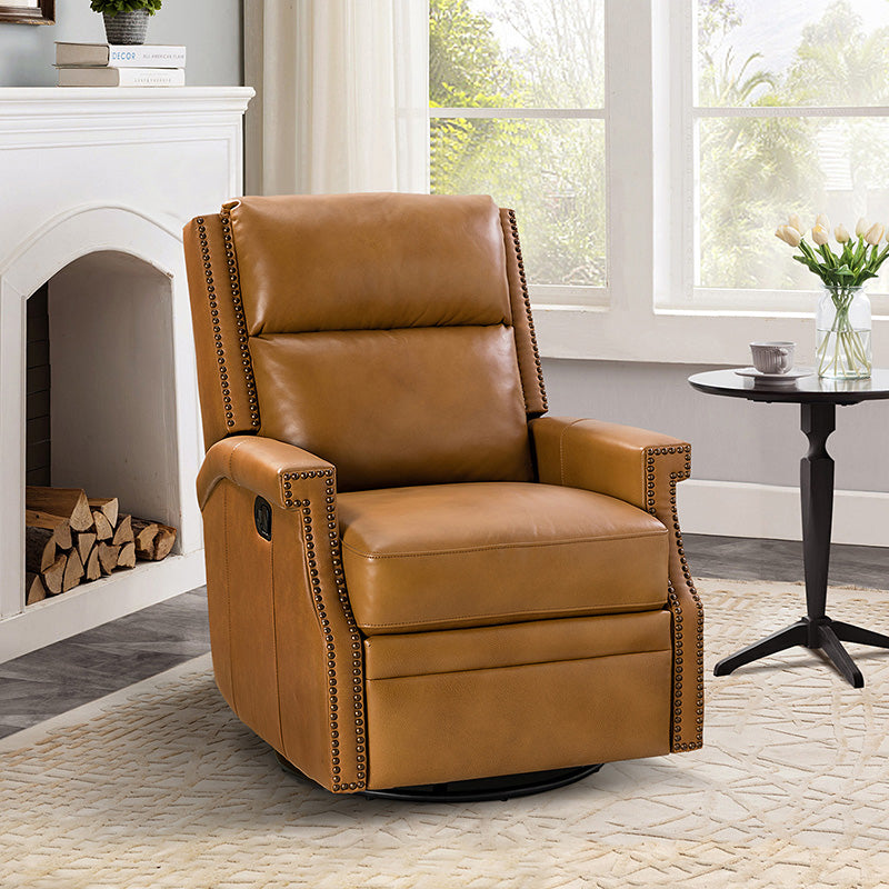 Canace Modern Genuine Leather Manual Glider Rocker Recliner Chair - Comfortable Swivel Lounge Chair for Living Room, Nursery, and Office Relaxation