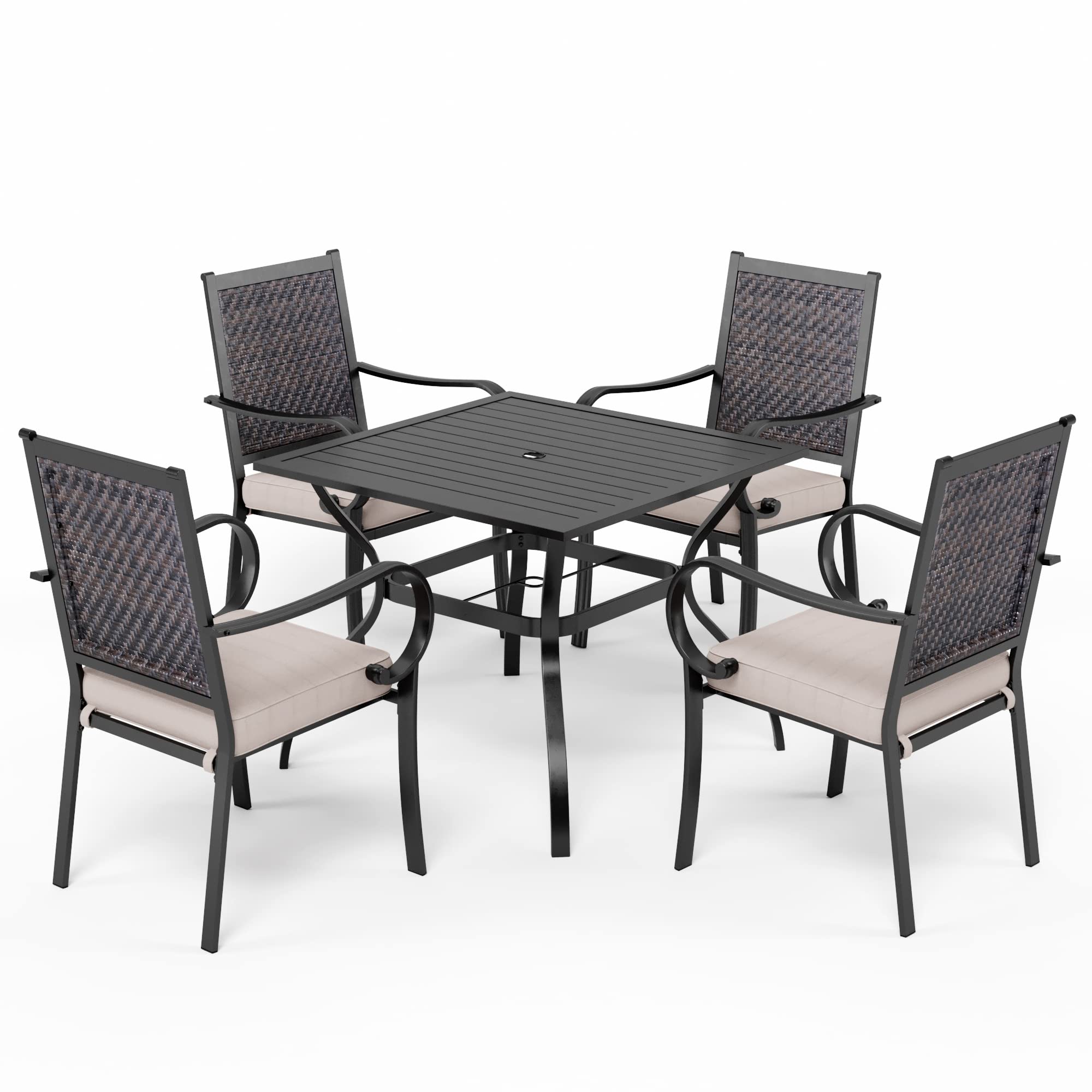 GREEN PARTY 4-Piece Outdoor Patio Dining Set - Rattan Chairs with Cushions & 37