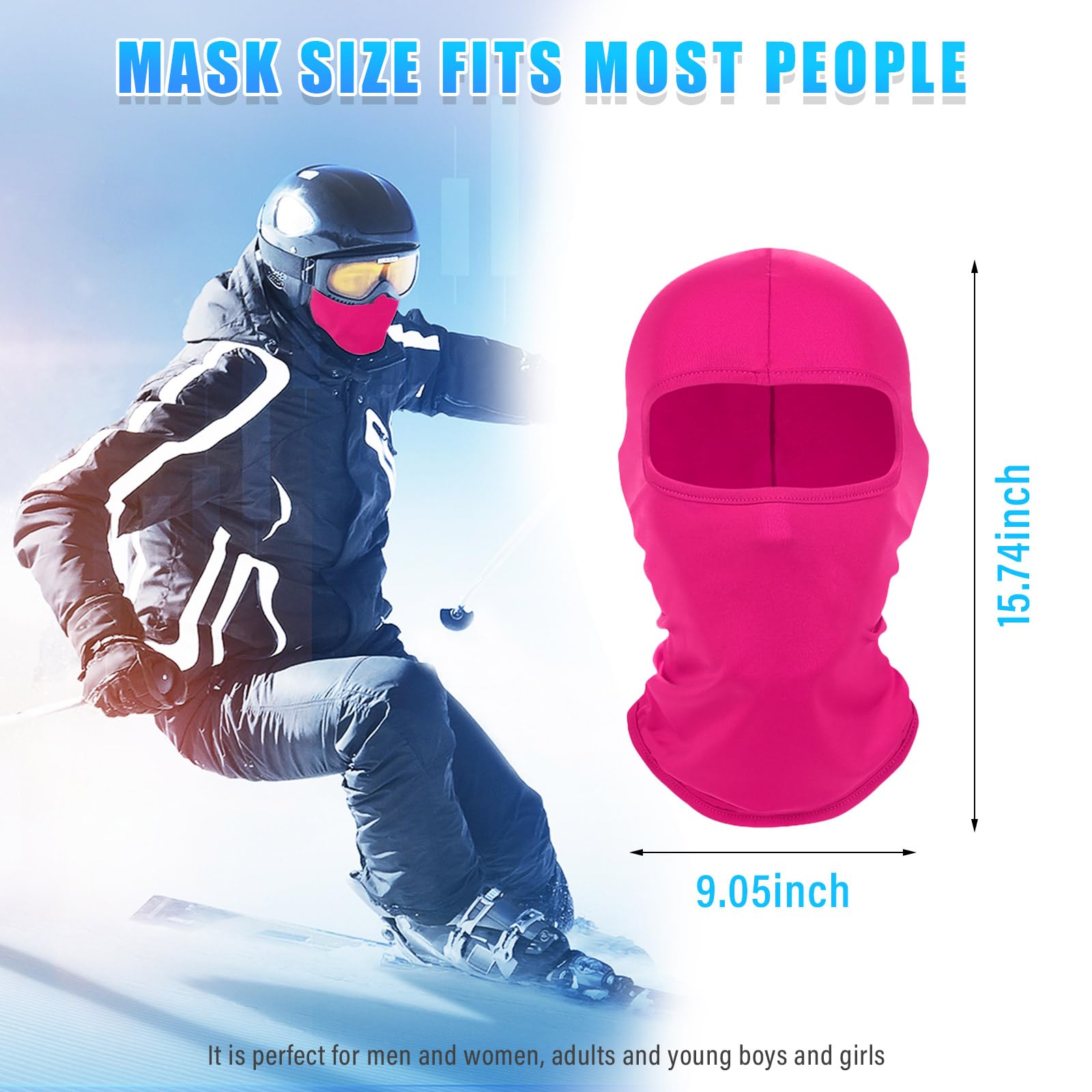Kewucn Balaclava Ski Mask Full Face Cover - UV & Wind Protection for Summer & Hot Weather - Breathable Lightweight Face Mask for Cycling, Motorcycle, Running & Outdoor Sports - Unisex for Men & Women (Rose Red) - Perfect for Hiking, Skiing & Winter Activities